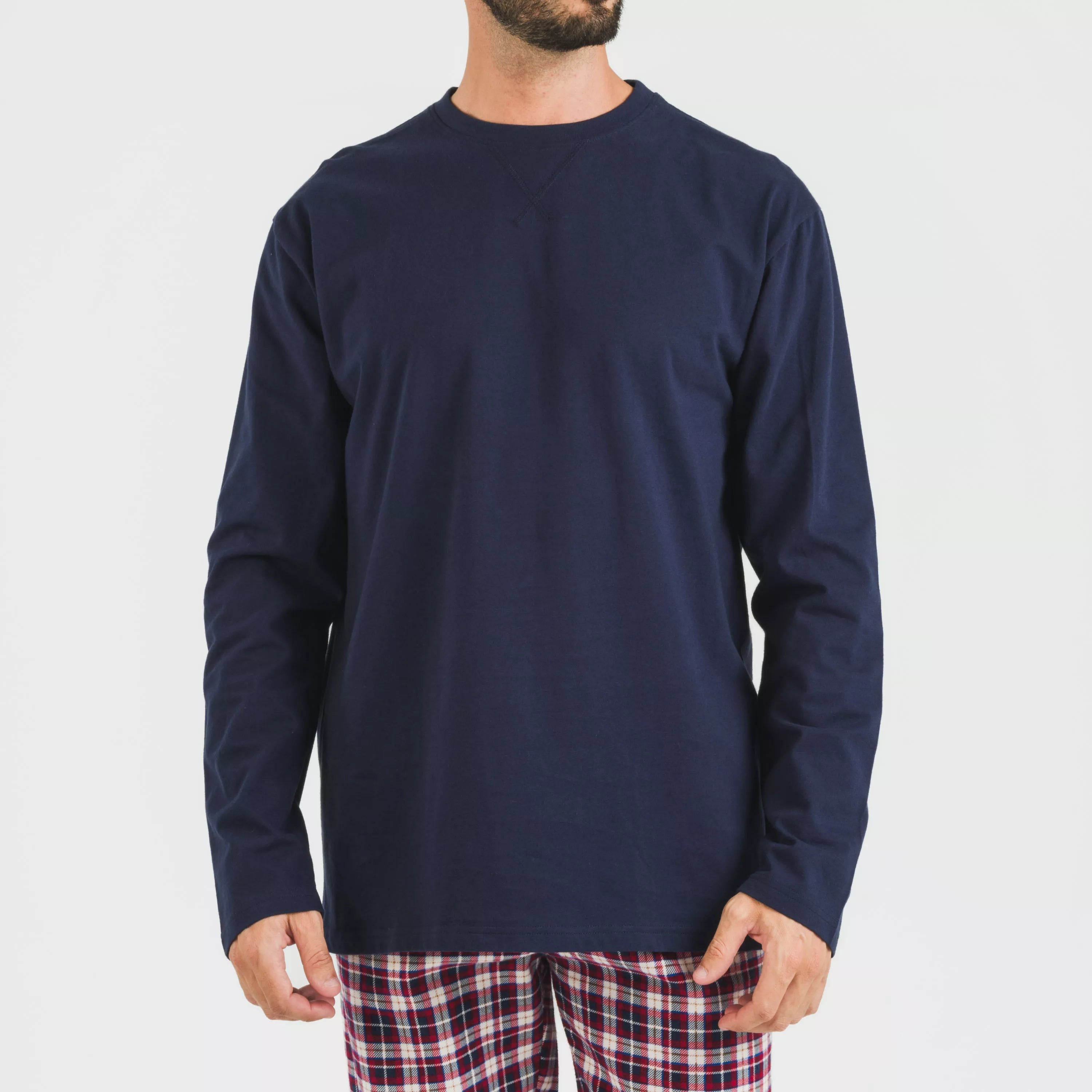 Pijama masculino de flanela, xadrez Sergio, azul marinho