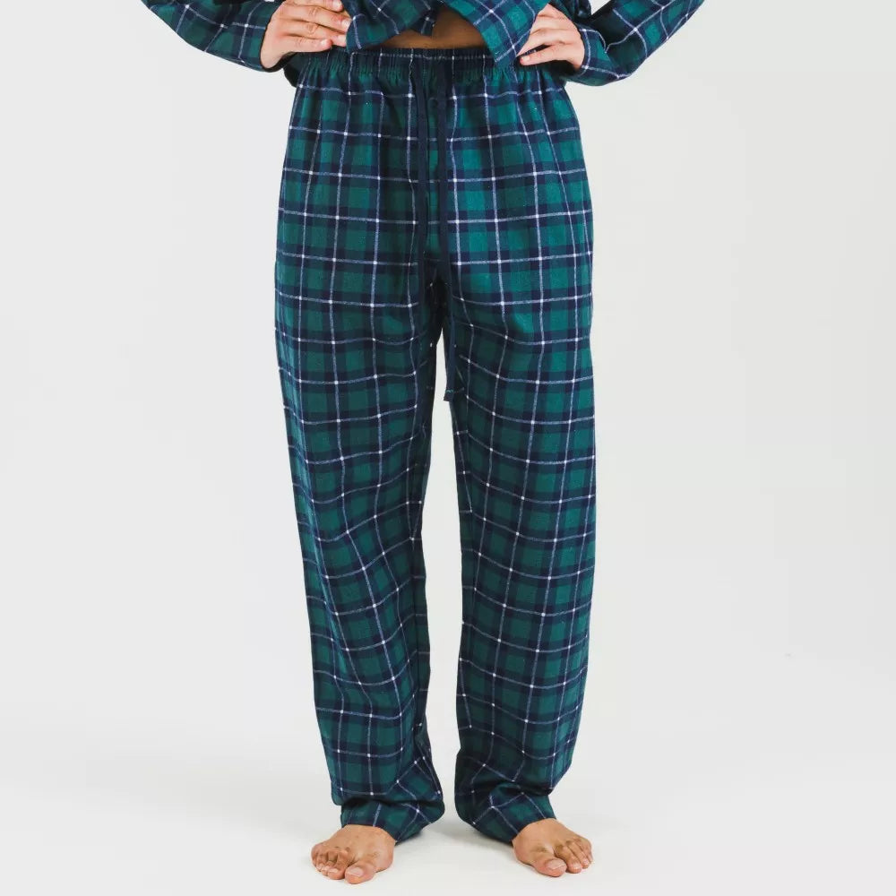 Pijama masculino de flanela com lapela, xadrez verde Ruz.