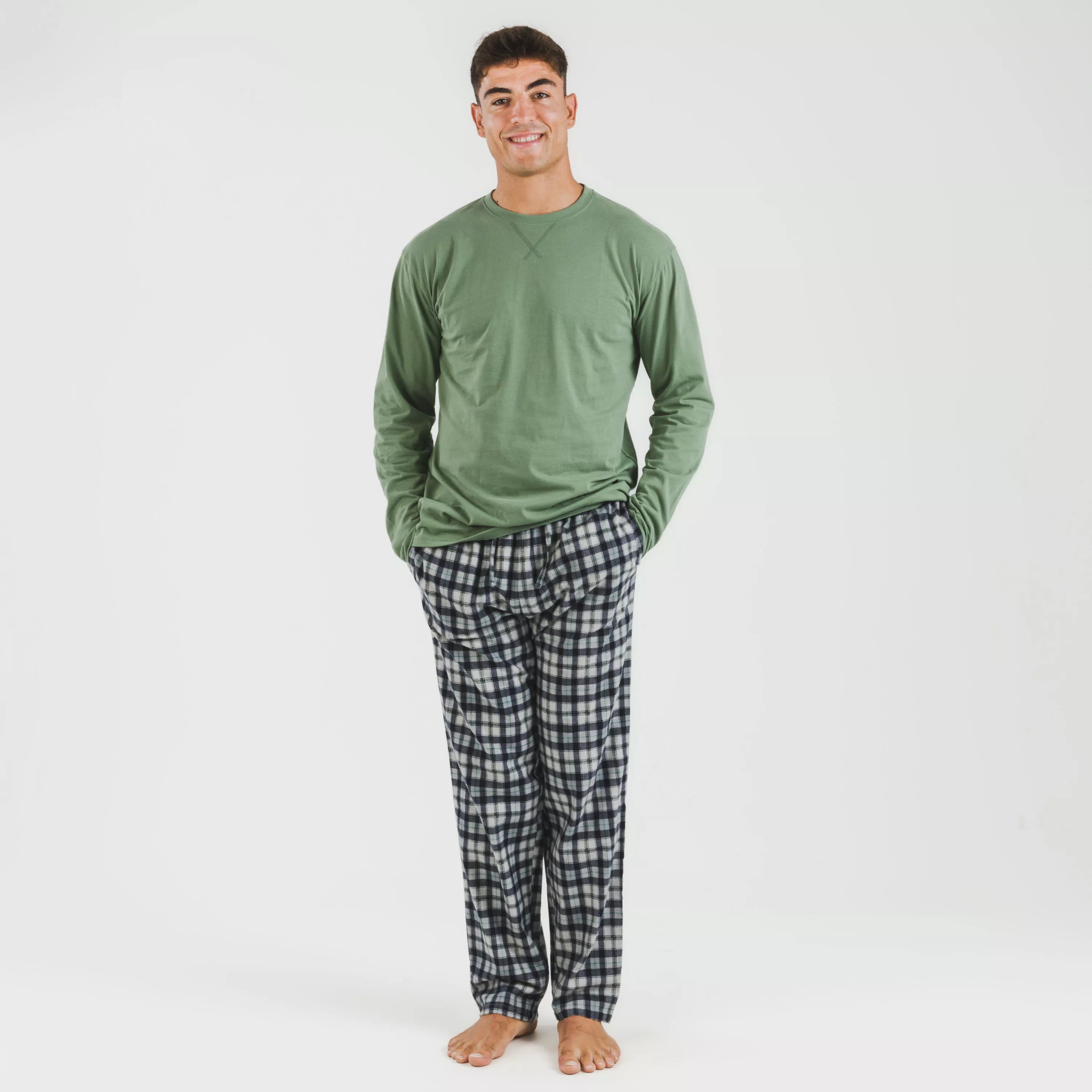 Pijama masculino de flanela, estampa de caça verde Javier