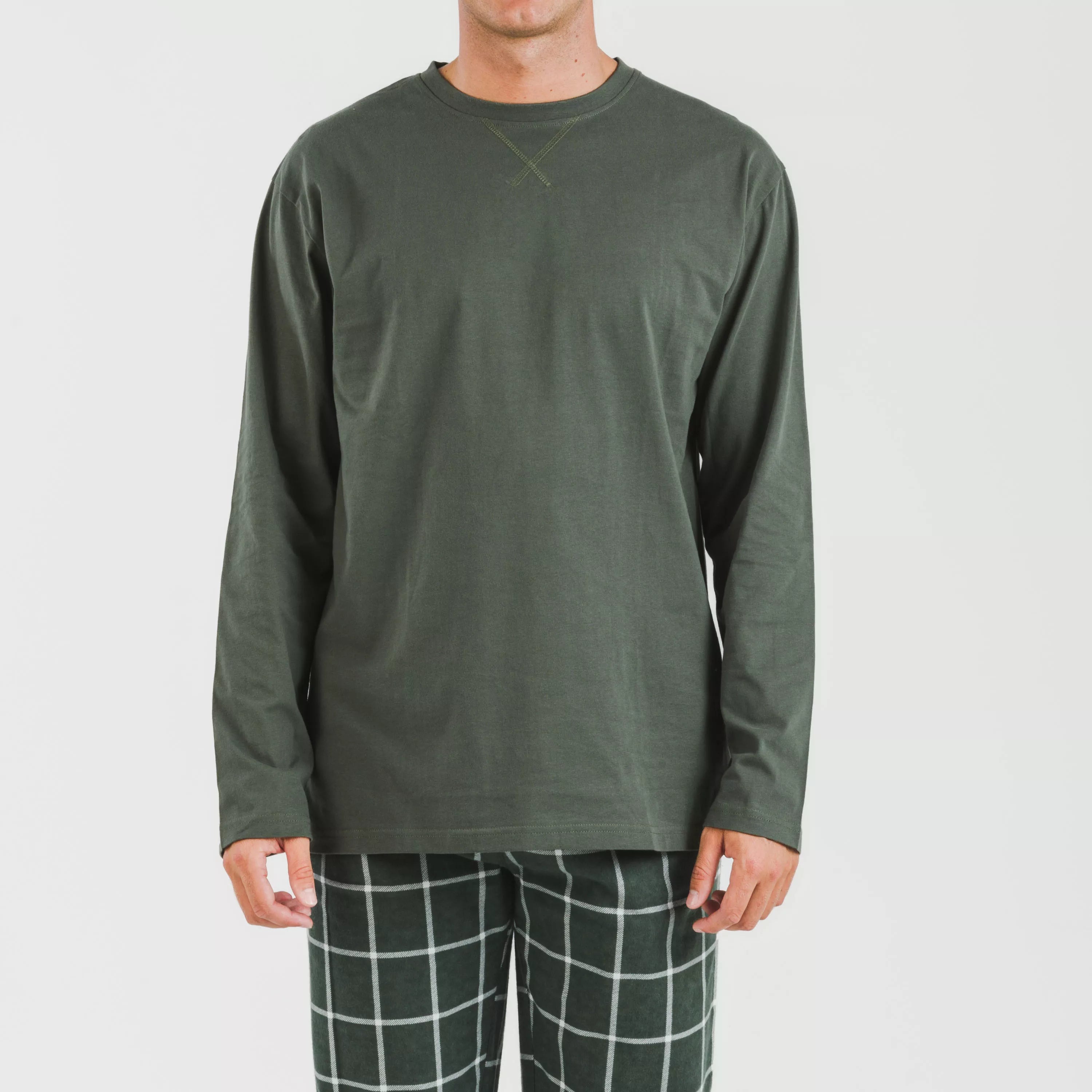 Pijama masculino de flanela, estampa de caça verde andina