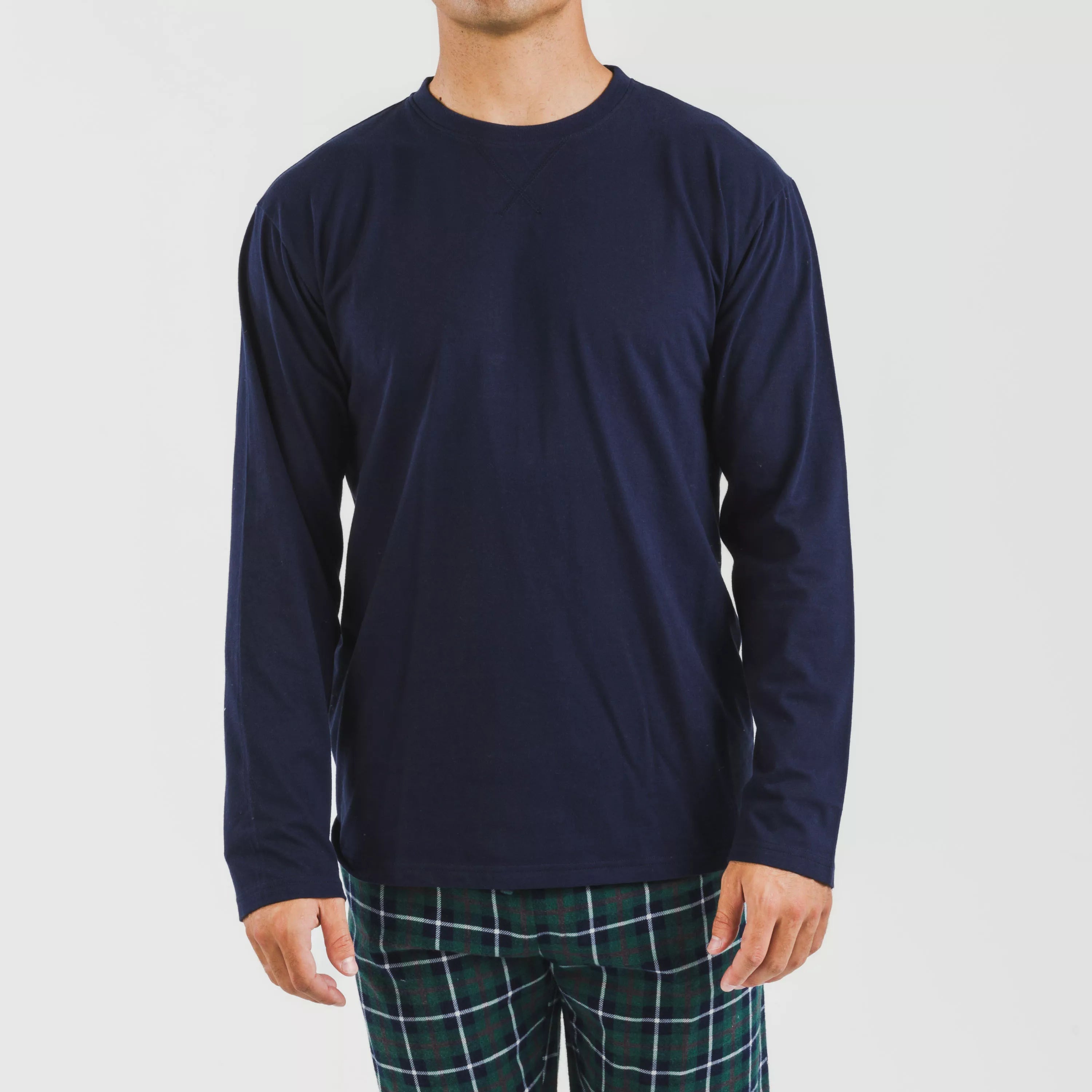 Pijama masculino de flanela, xadrez Ruz, azul marinho