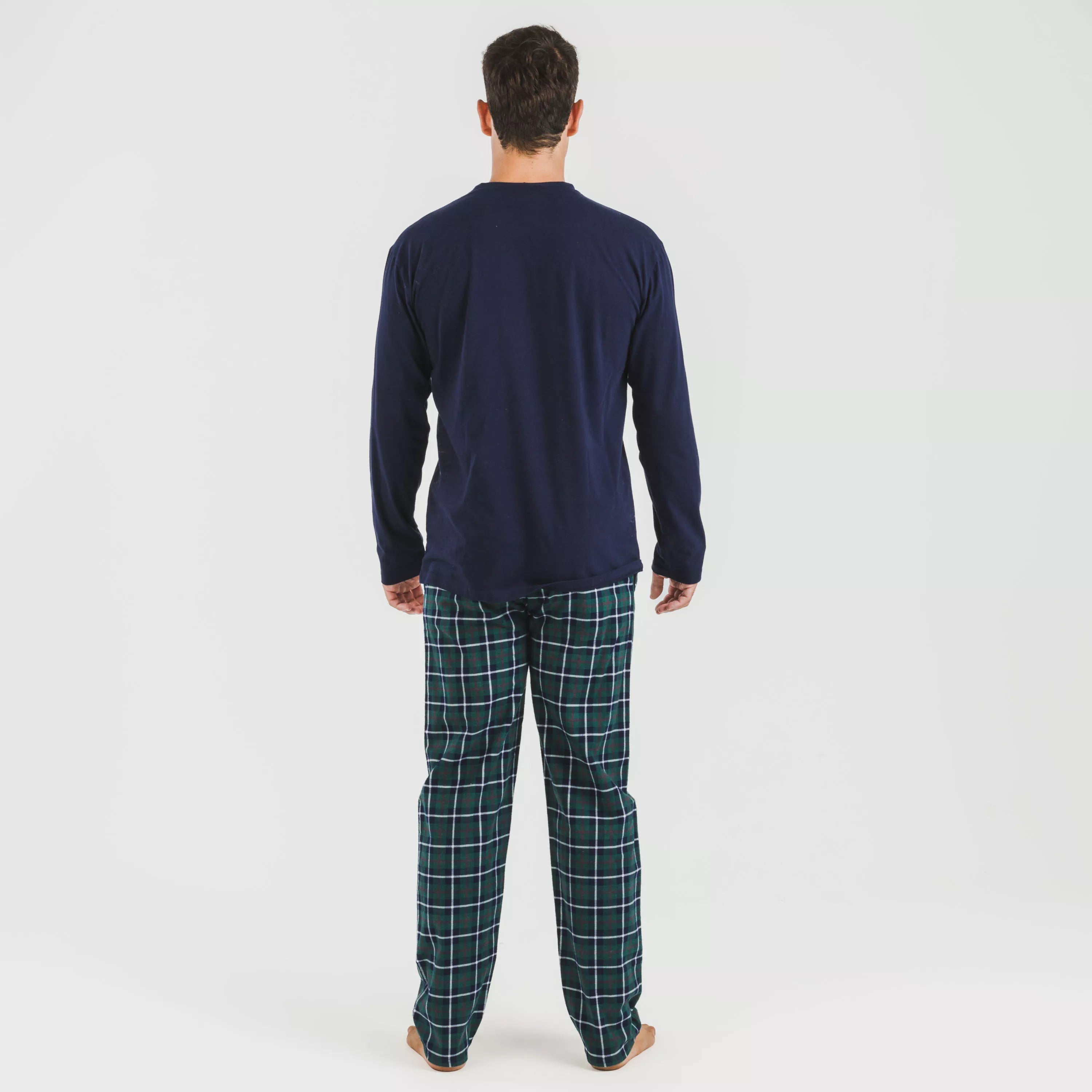 Pijama masculino de flanela, xadrez Ruz, azul marinho