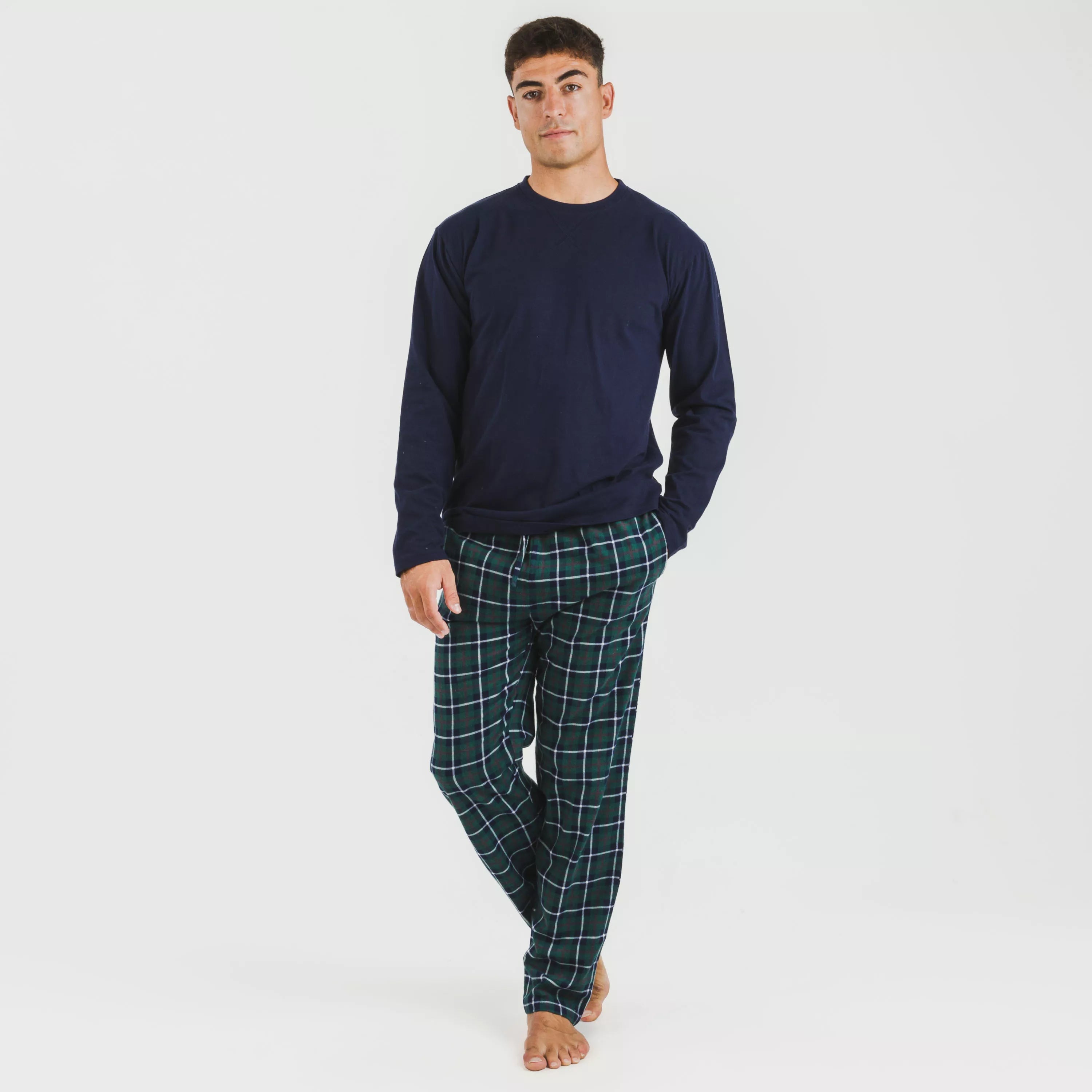 Pijama masculino de flanela, xadrez Ruz, azul marinho