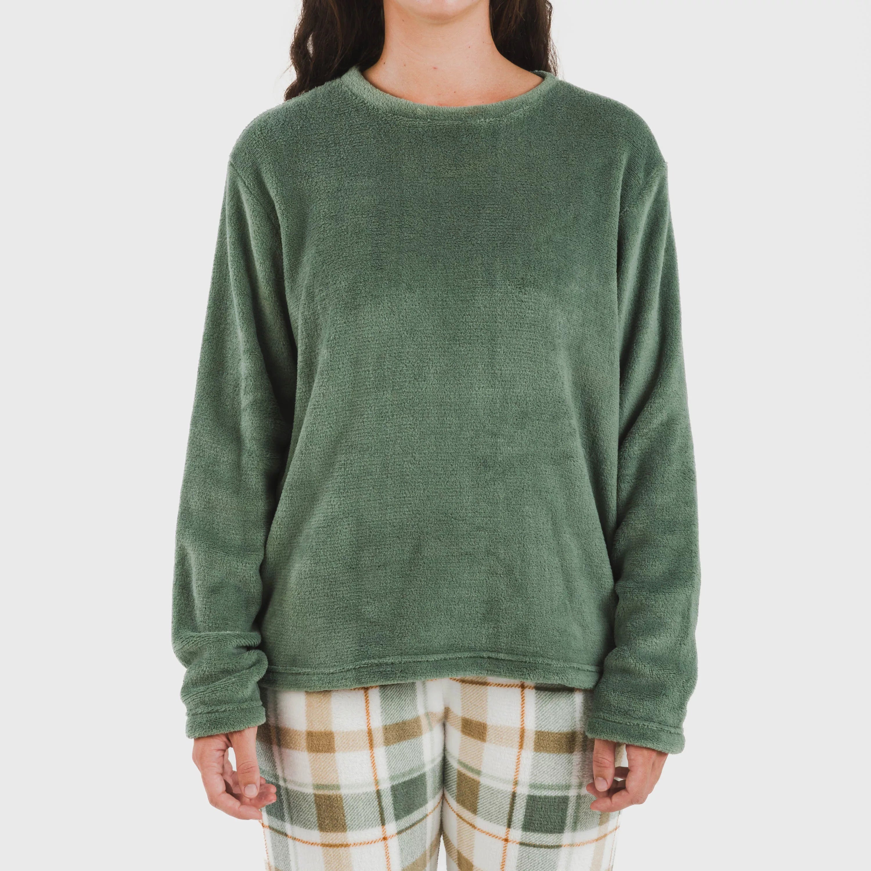 Pijama coral, estampa xadrez verde Noric