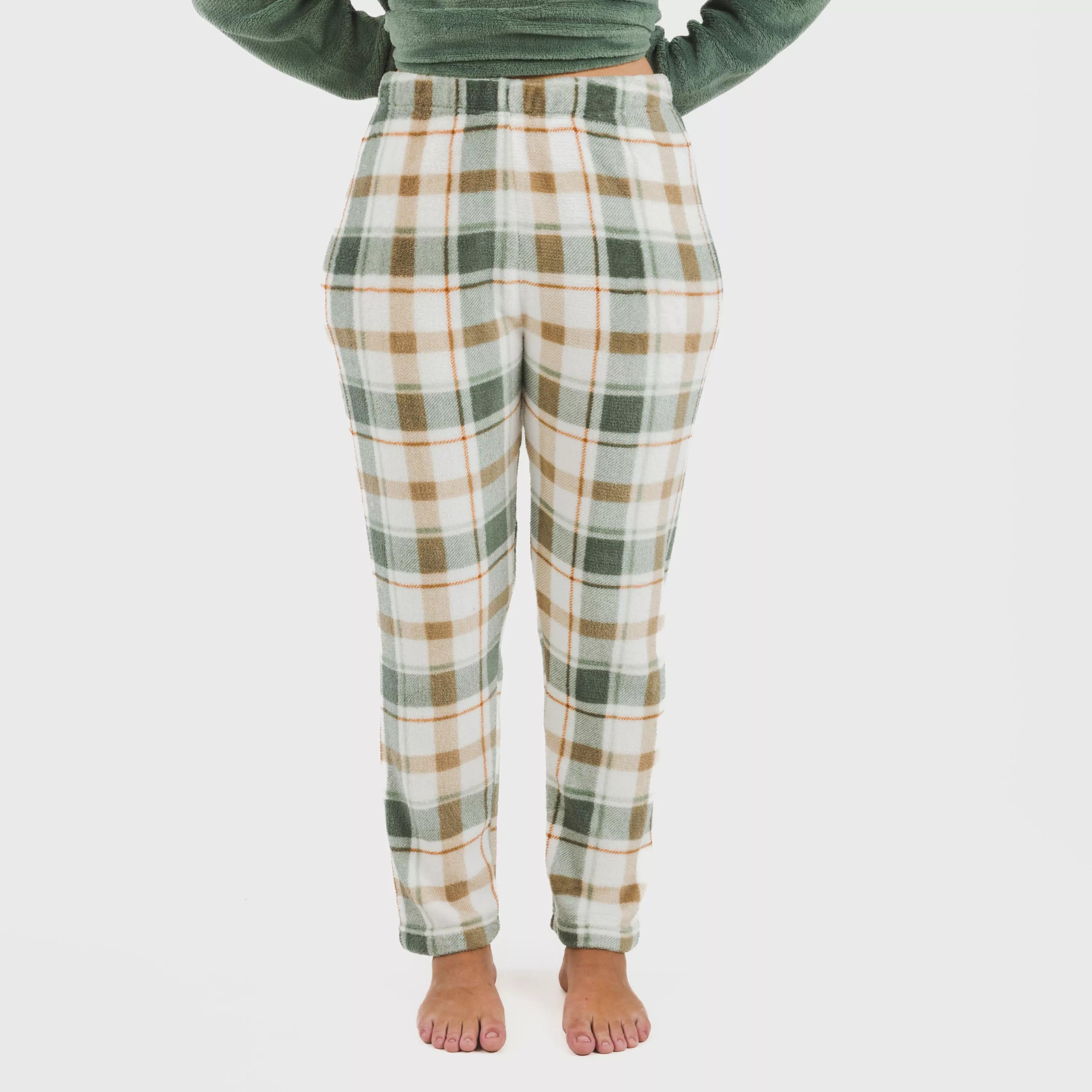 Pijama coral, estampa xadrez verde Noric