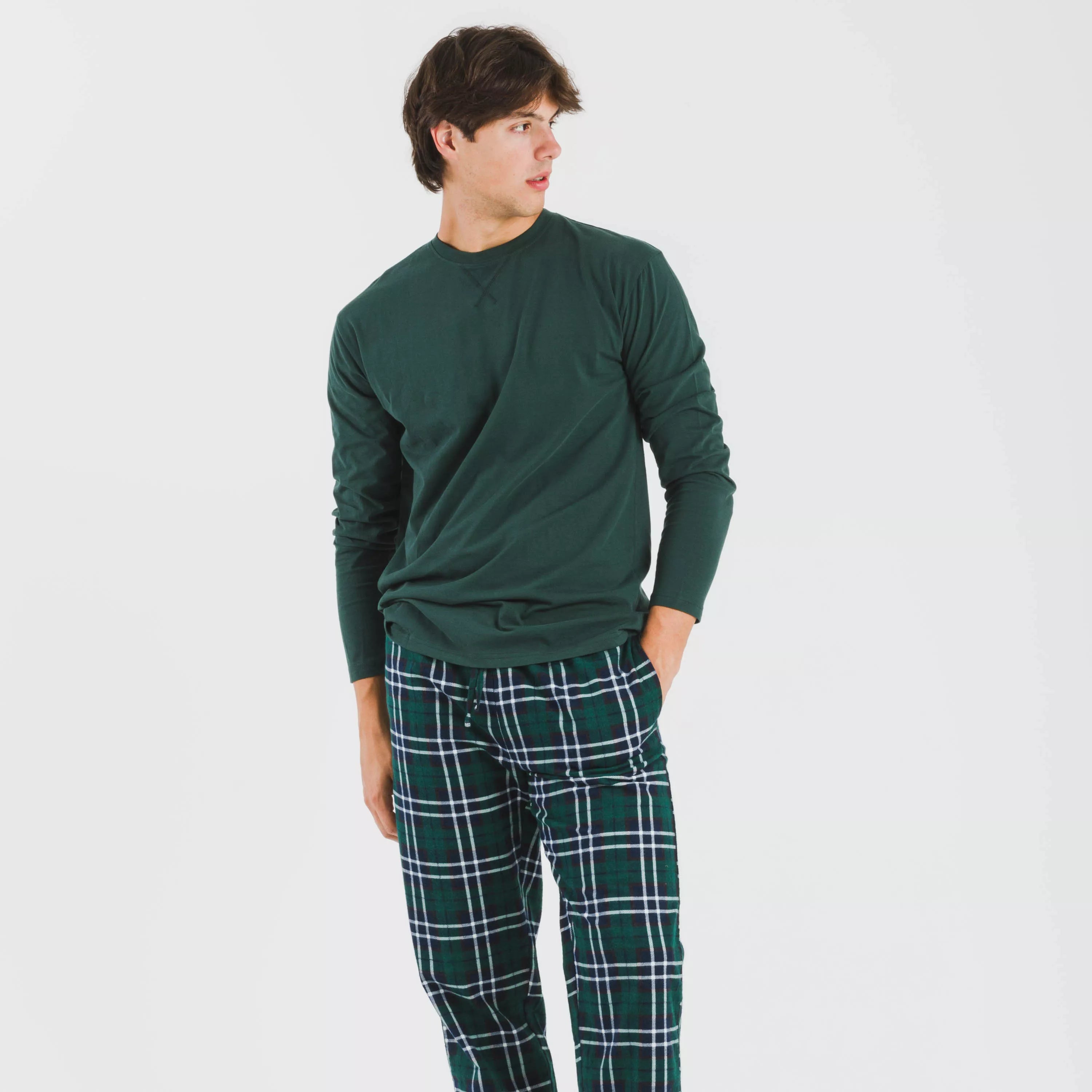 Pijama hombre franela Cuadro Guelo verde