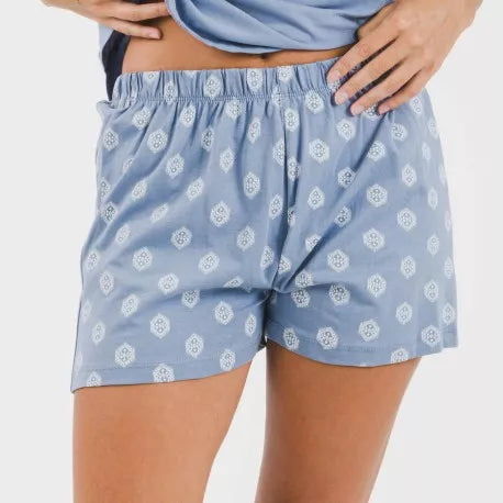 Pijama curto de algodão Garbo azul índigo