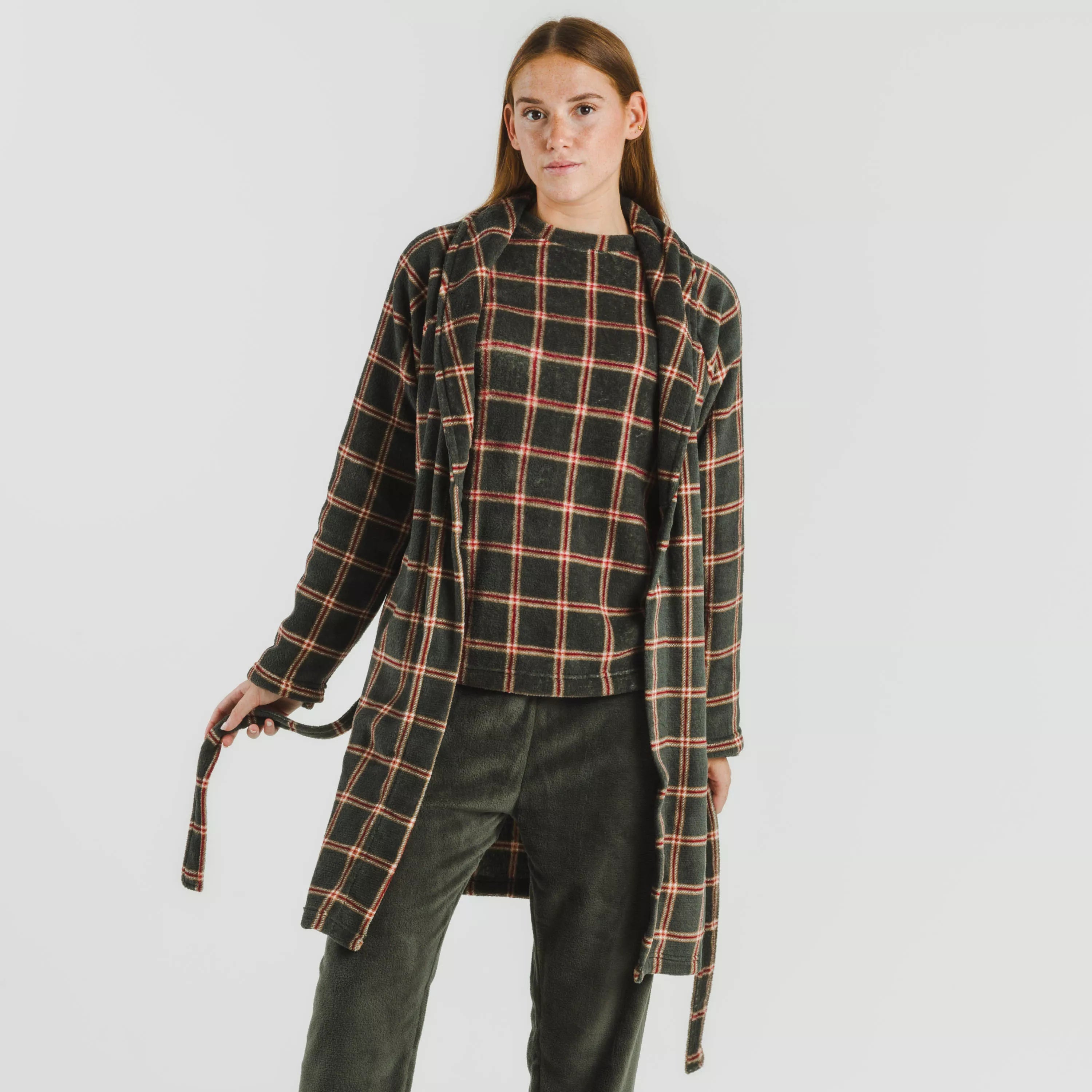 robe de caça verde Nelby com estampa coral