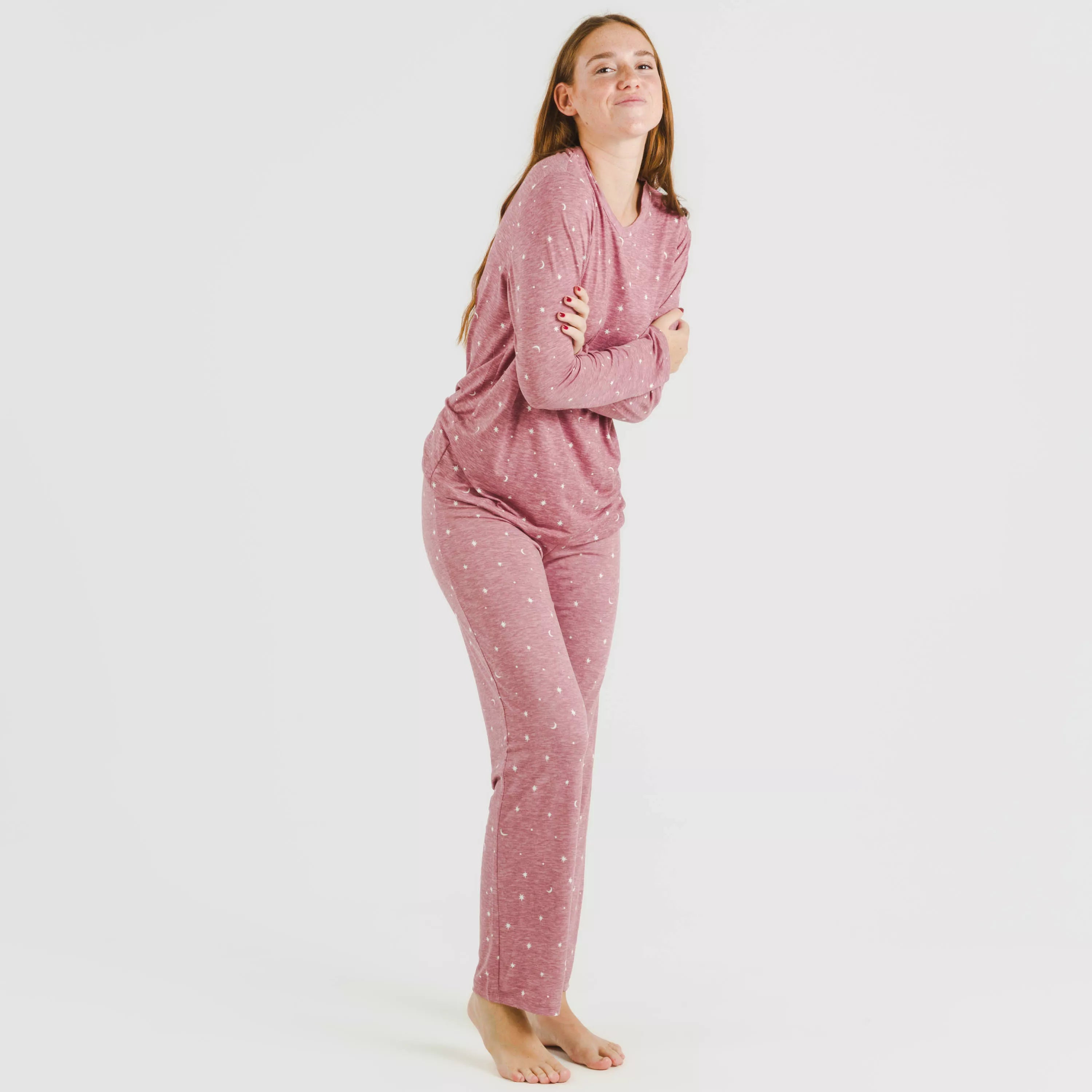Pijama longo feminino macio Ambarina rosa malva