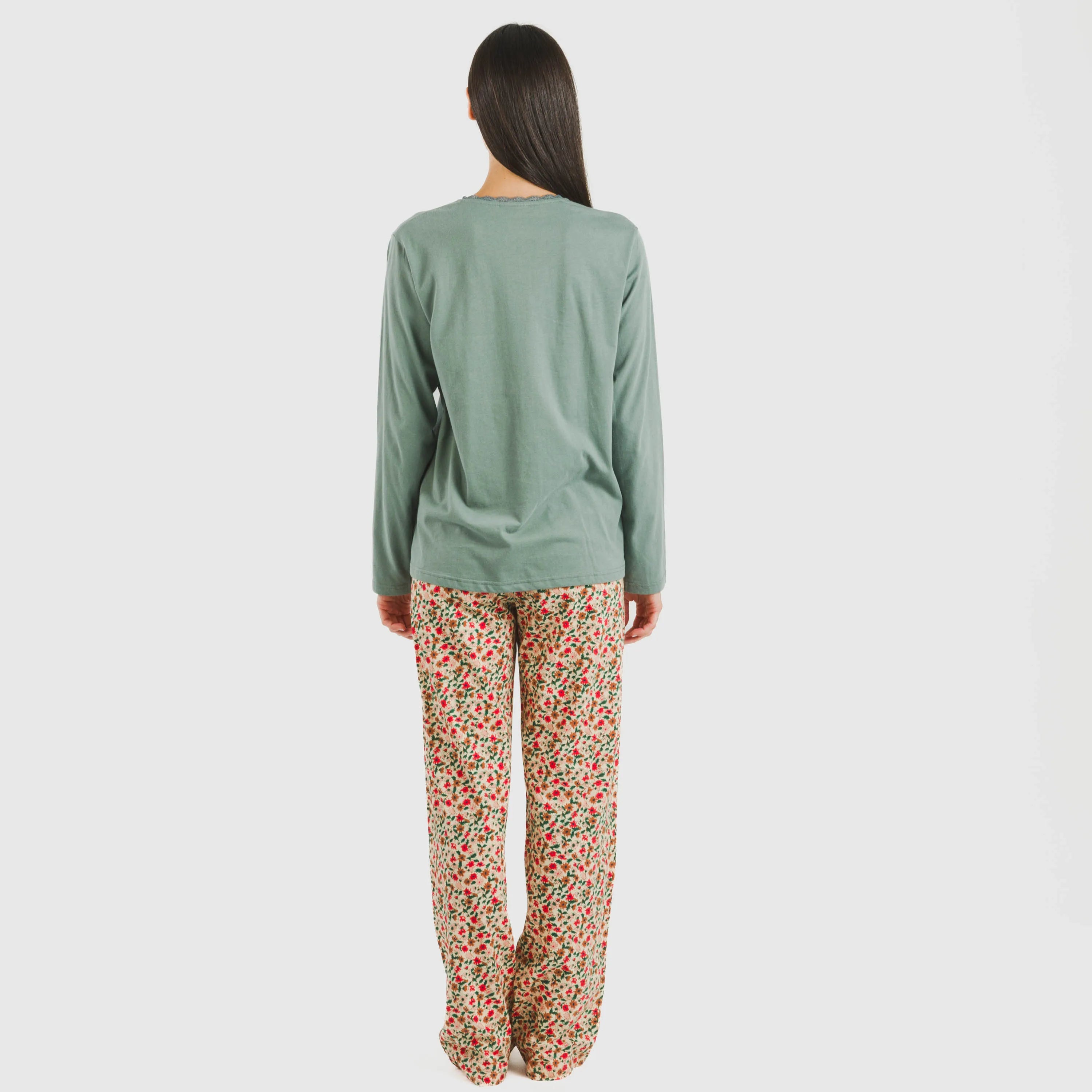 Pijama comprido de algodão verde Musa