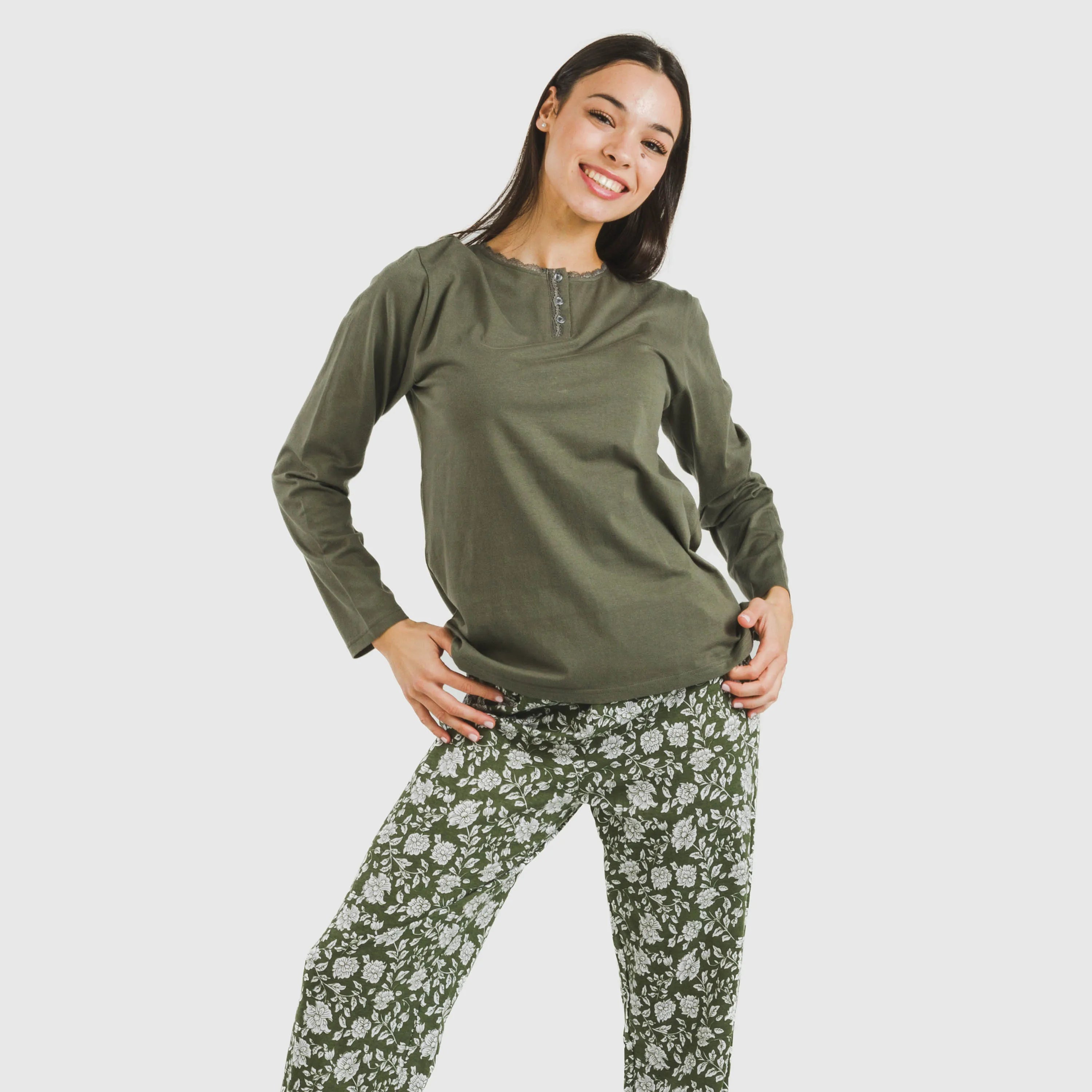 pijama comprido de algodão verde moçárabe