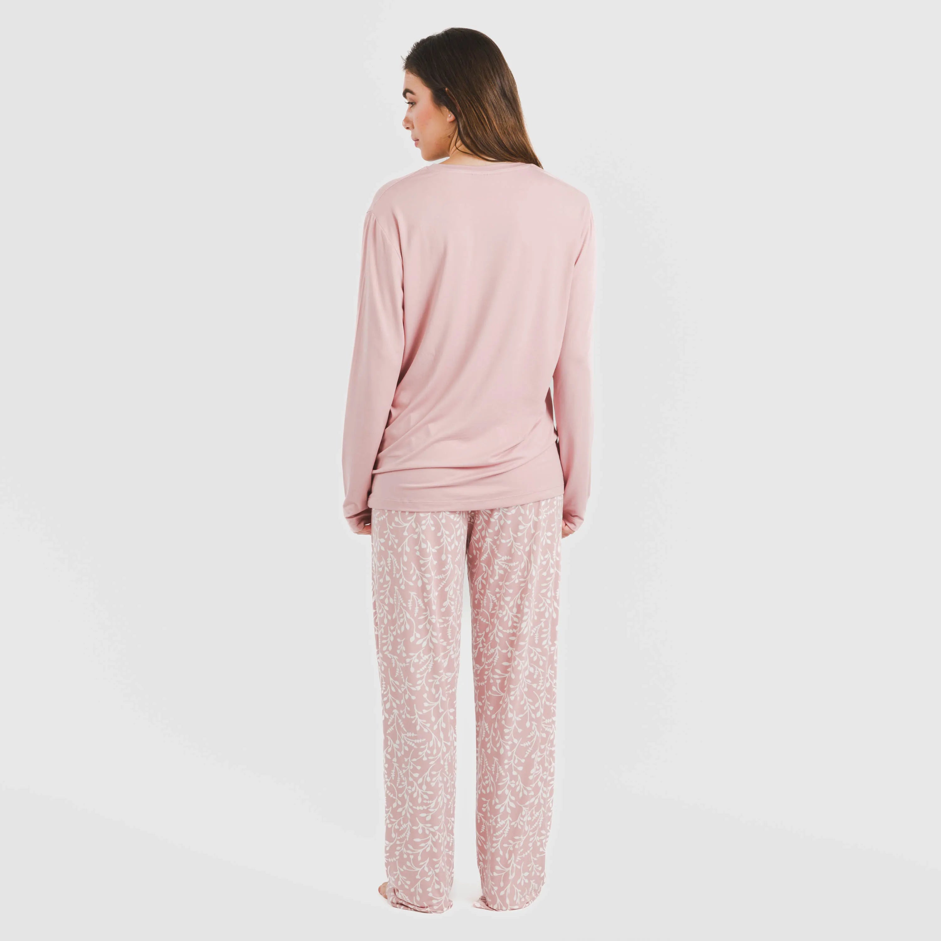 Pijama longo rosa claro feminino Lauri