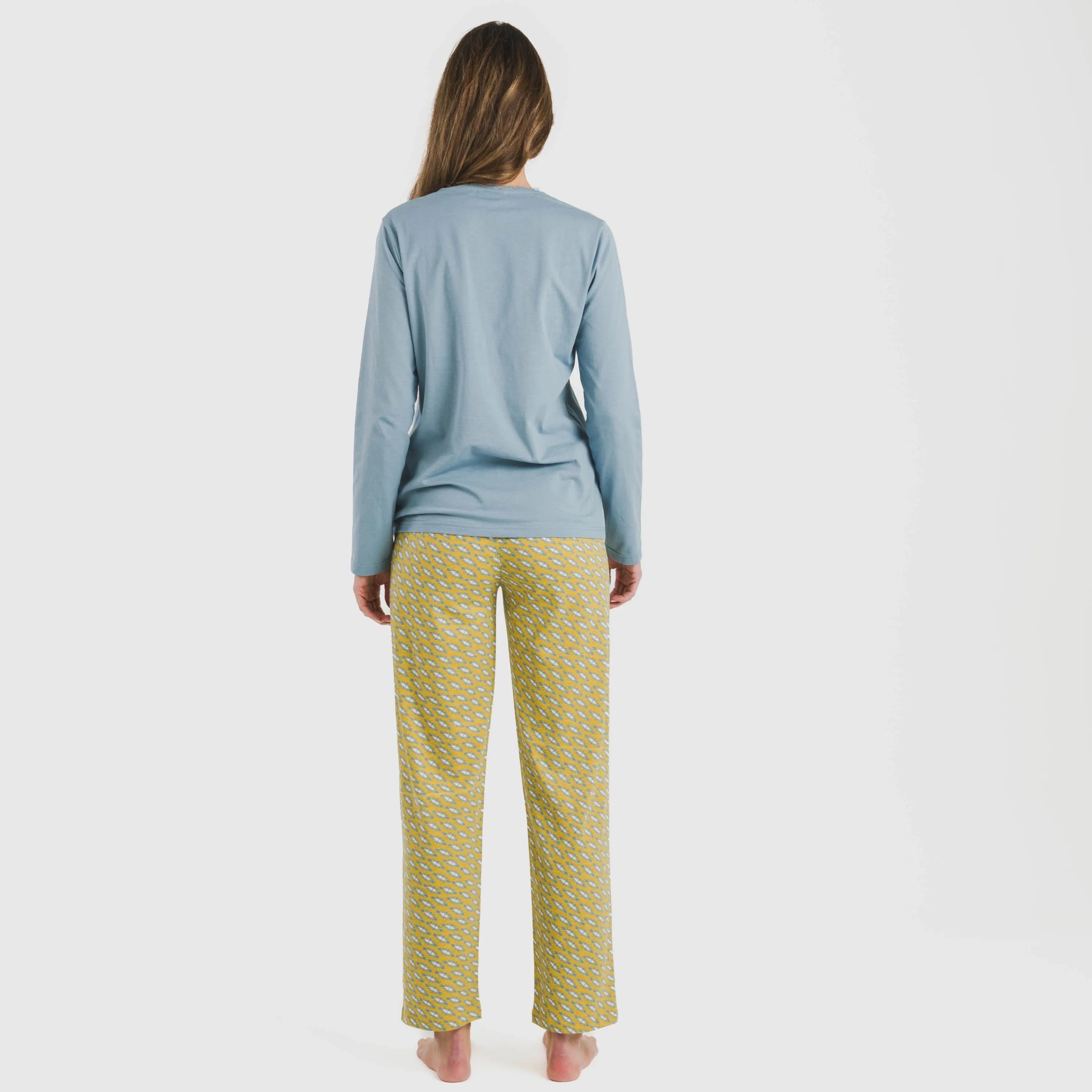 Pijama longo Sisena de algodão, água-marinha