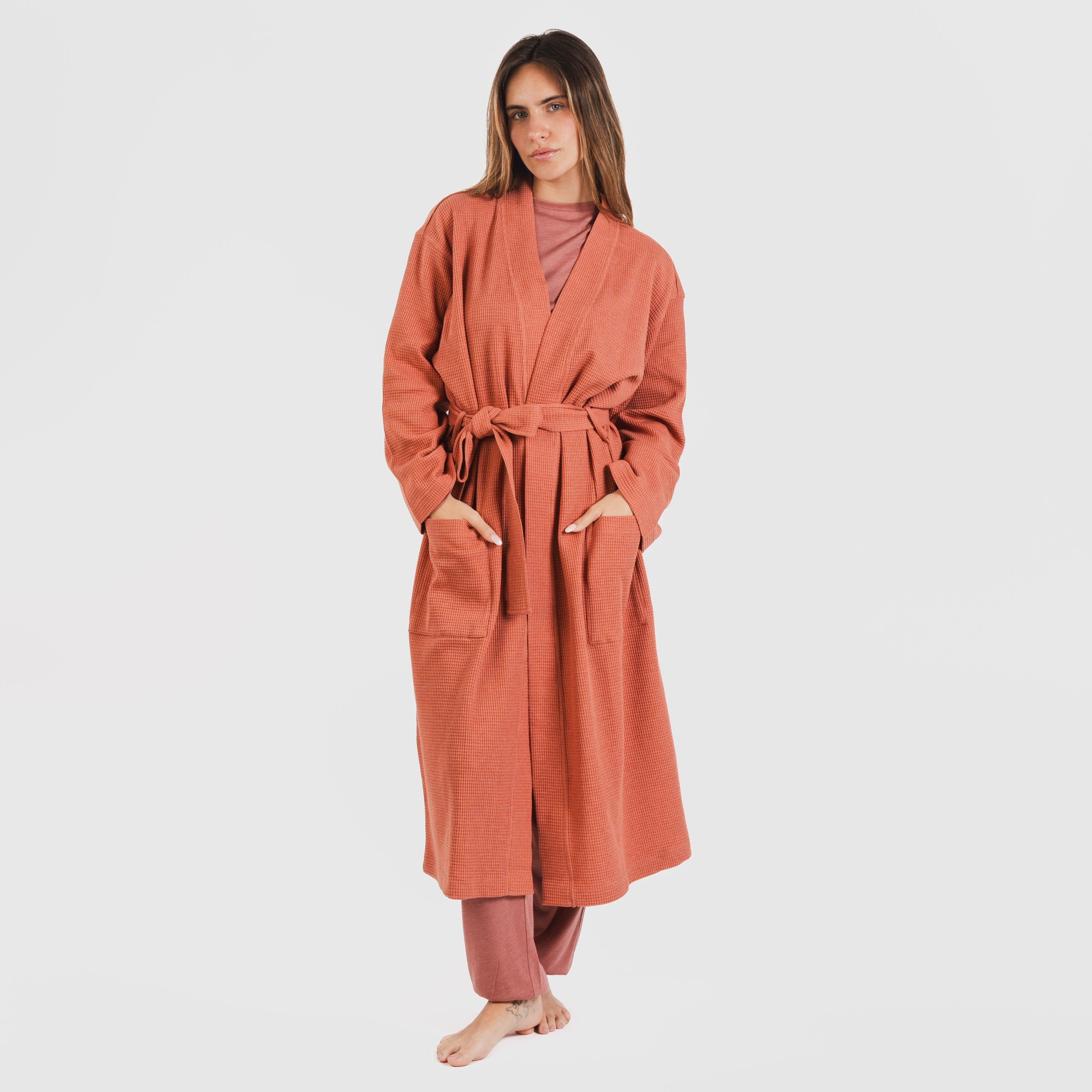 roupão liso com estampa de waffle