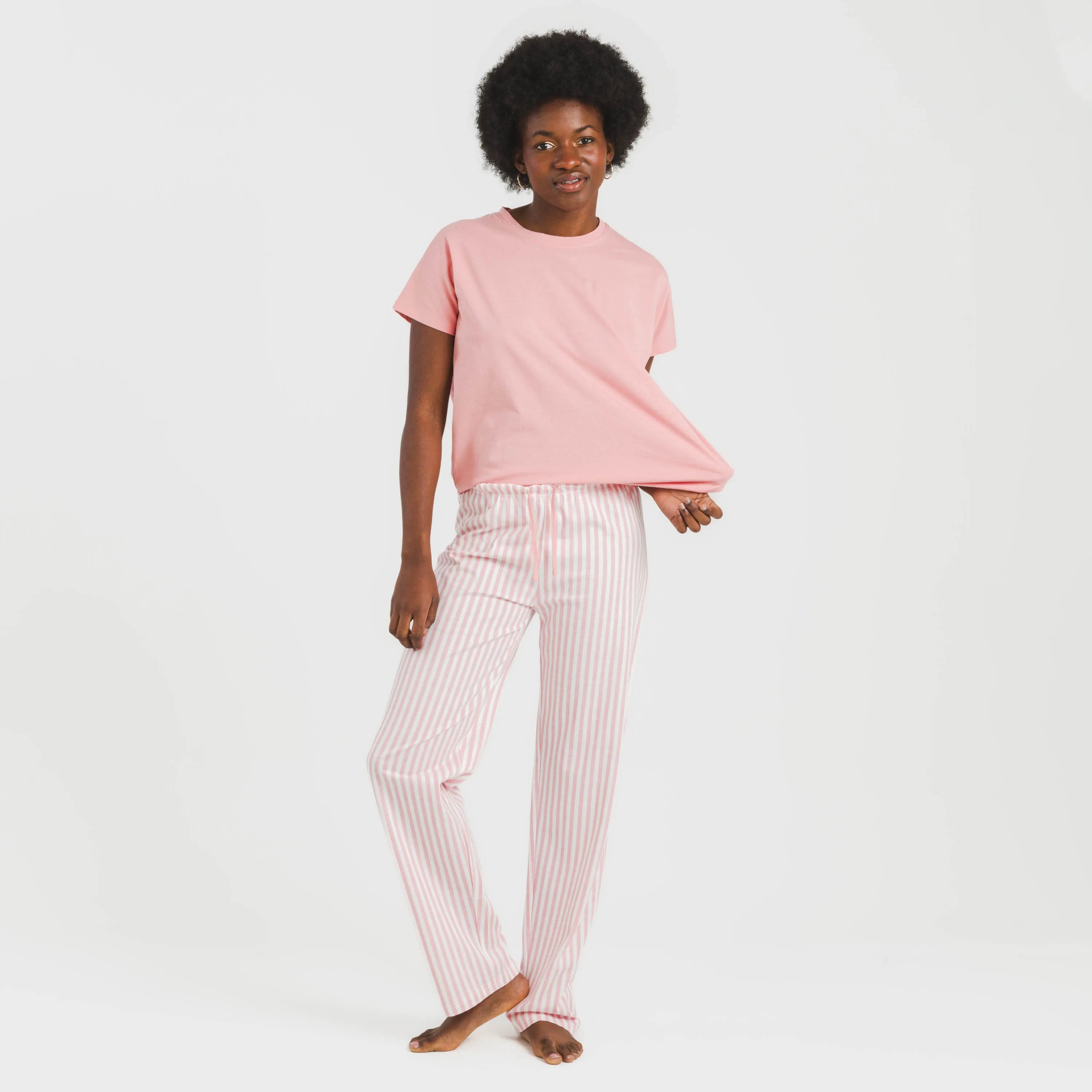 Pijama largo algodón mujer manga fluida Raya Kodac marsala