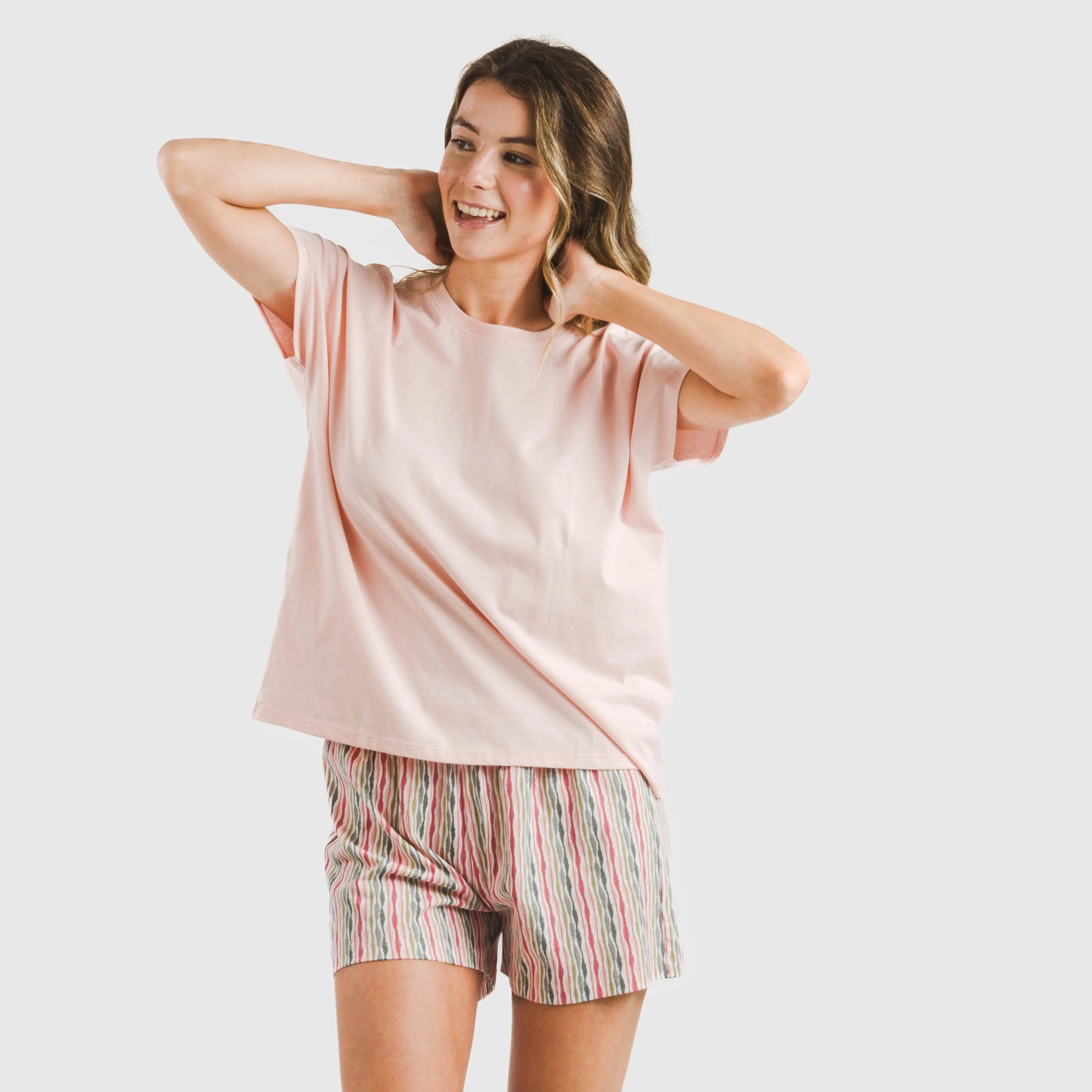 Pijama feminino Villa Rosa de algodão fluido com mangas curtas