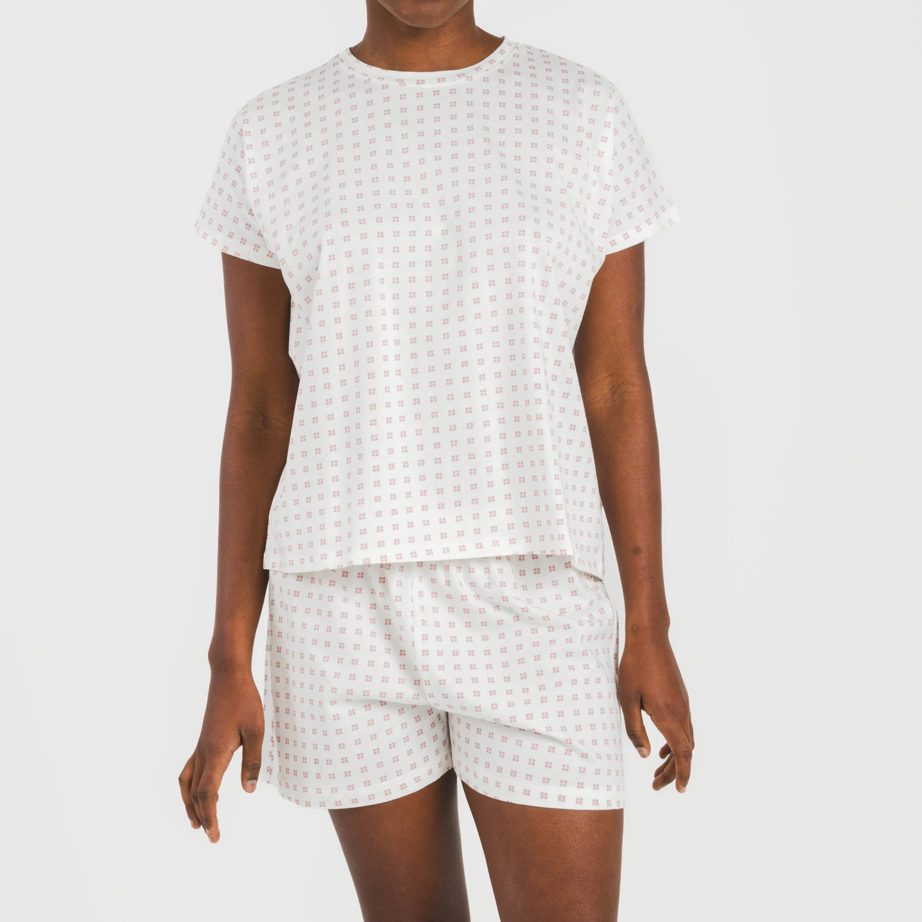 Pijama feminino de algodão de manga curta Klaus marsala