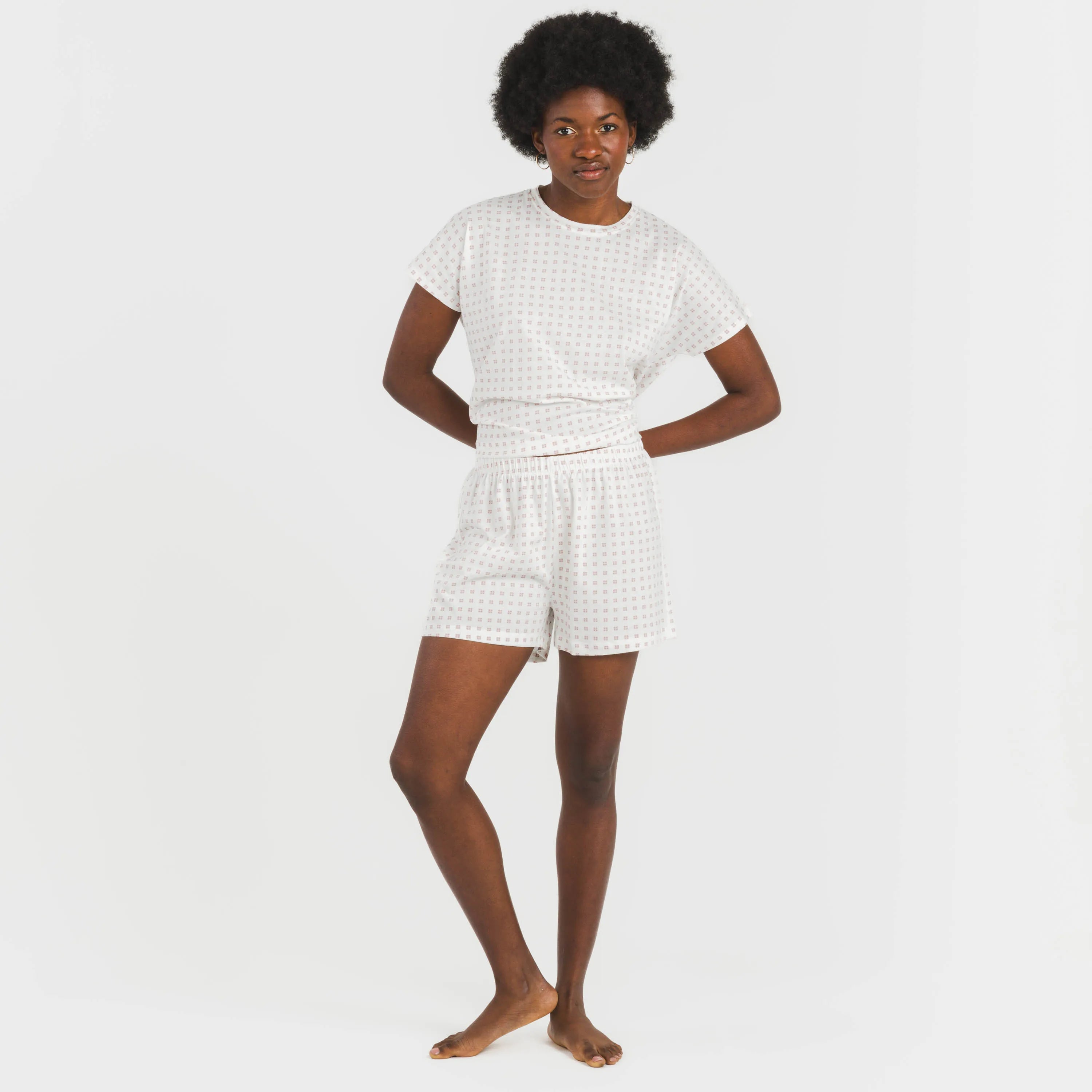 Pijama feminino de algodão de manga curta Klaus marsala