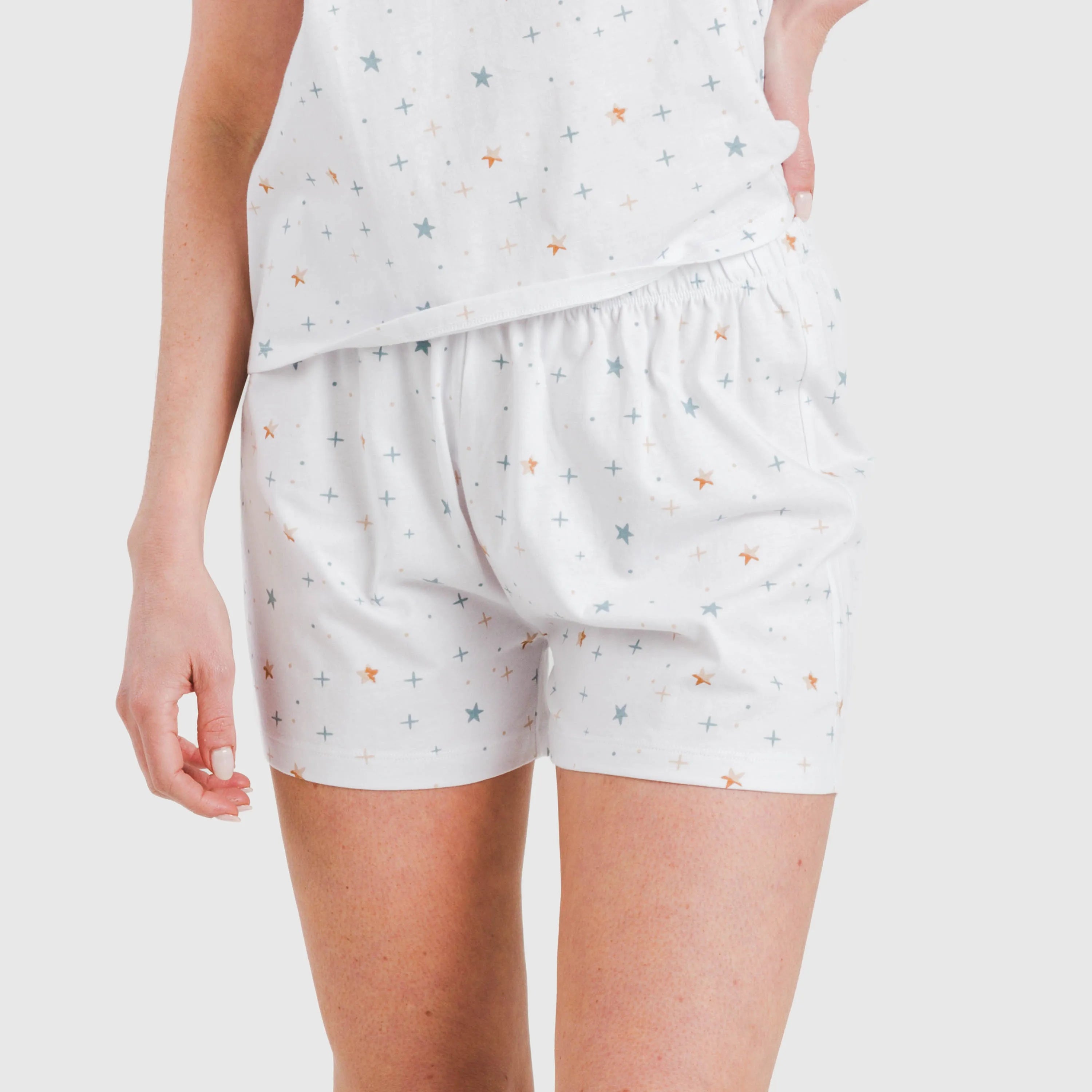 Pijama feminino Condy Indigo de algodão fluido com mangas curtas