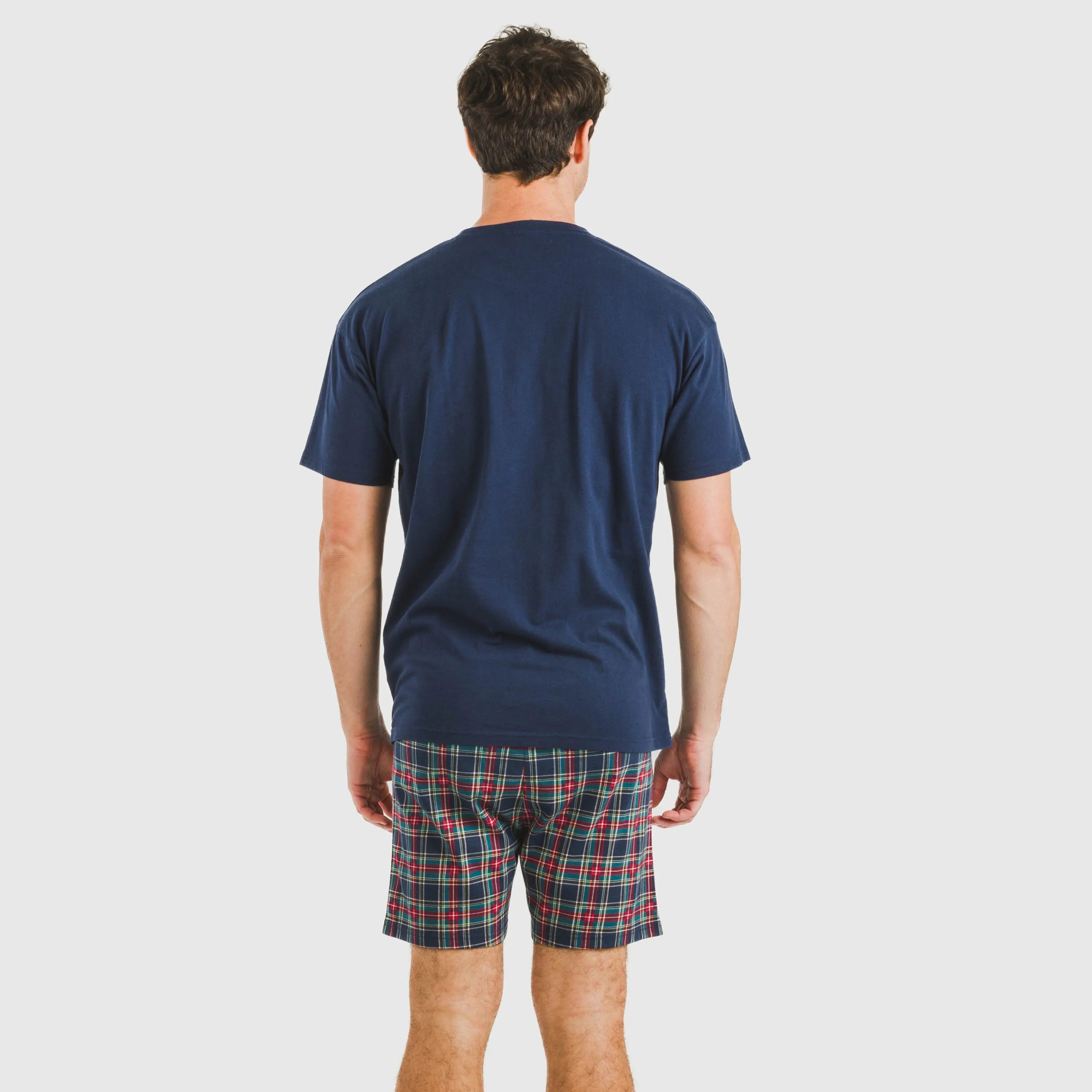 Pijama curto masculino de algodão, xadrez azul Zephyr