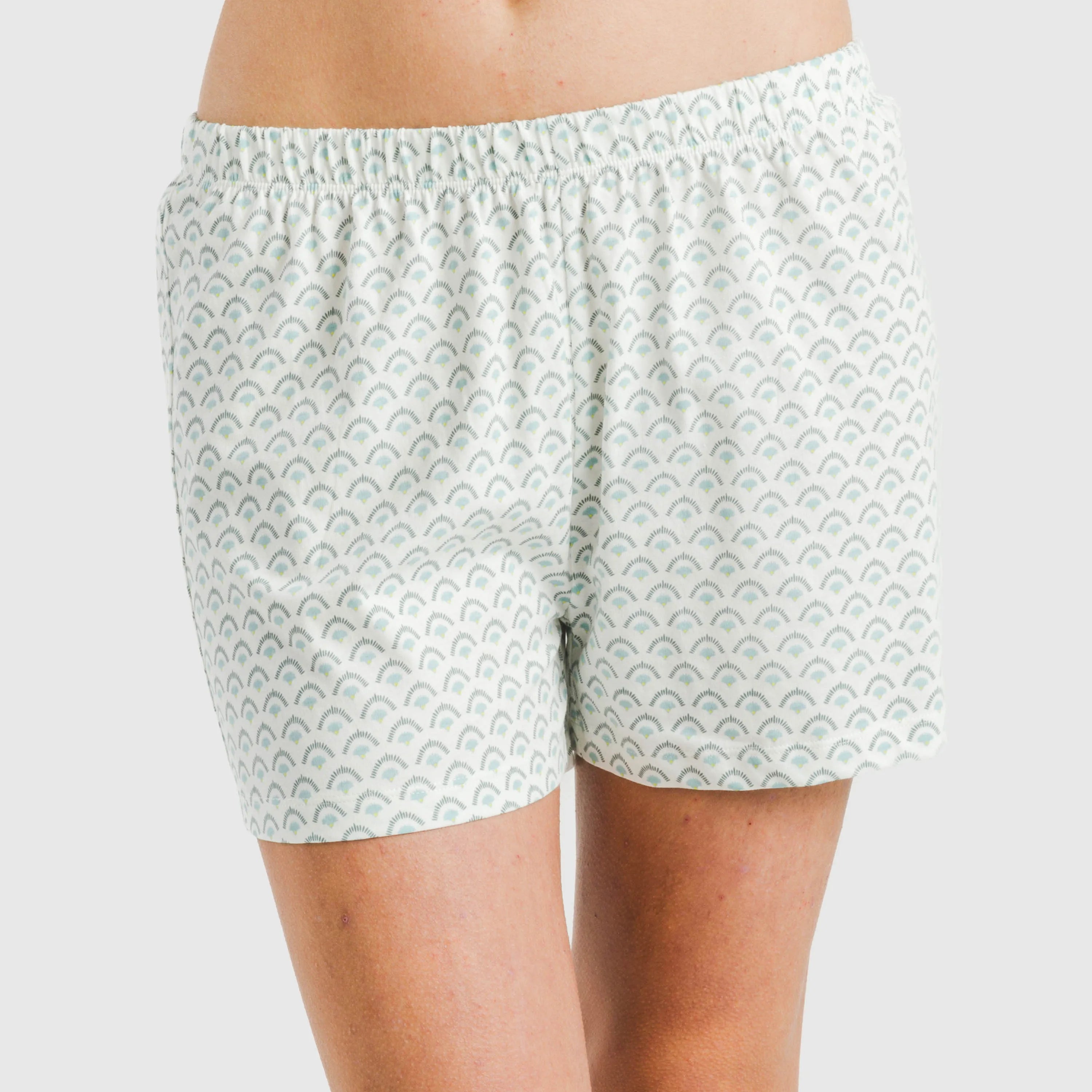 Pijama feminino Xenia de algodão com mangas curtas, cor verde-azulado