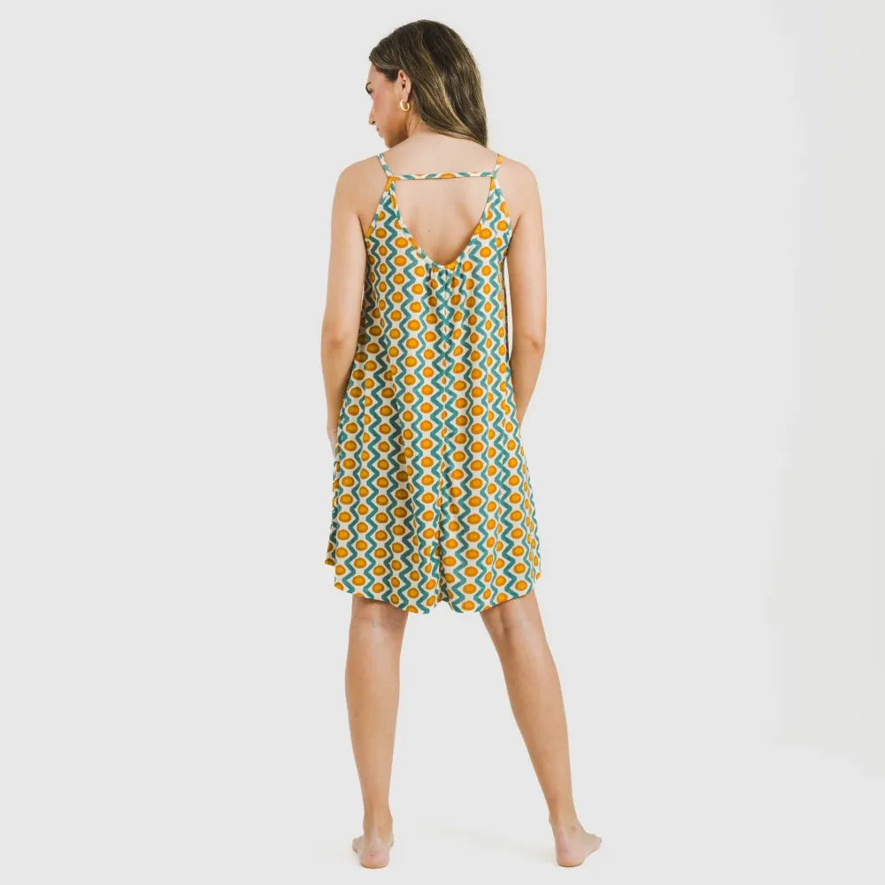 Vestido curto Naya em crepe azul-turquesa com alças