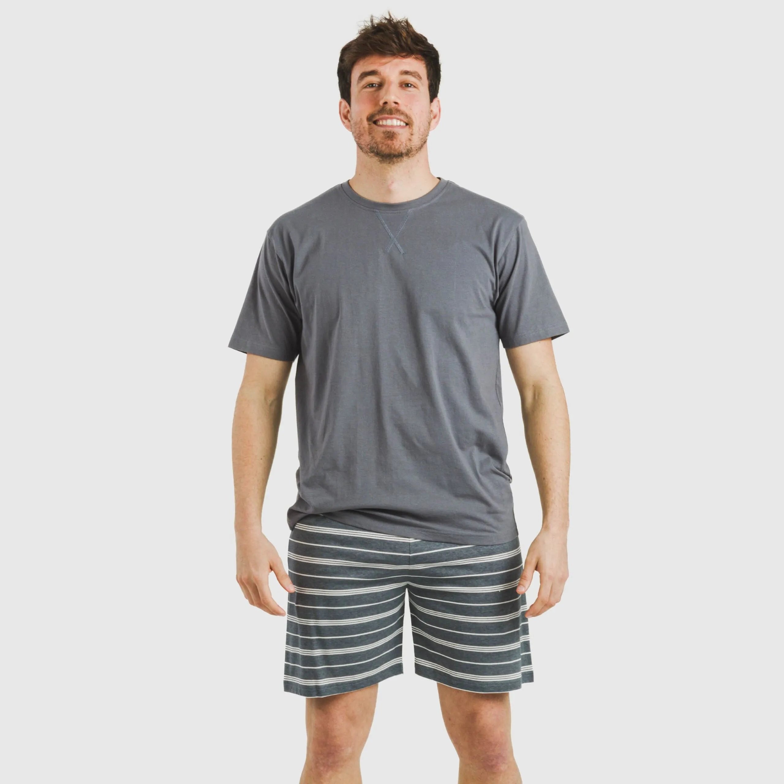 Pijama curto masculino de algodão, Gastur com listras índigo.