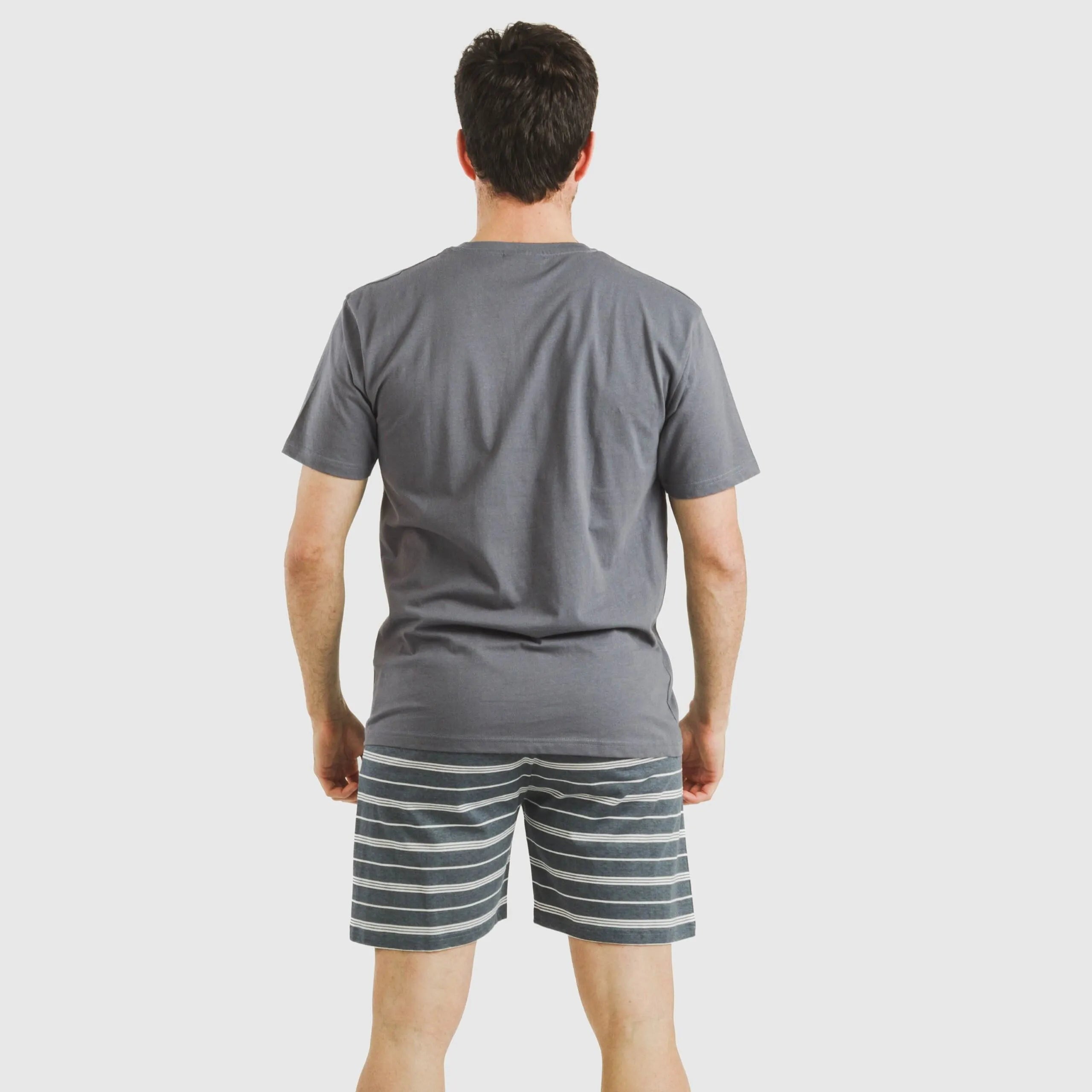 Pijama curto masculino de algodão, Gastur com listras índigo.