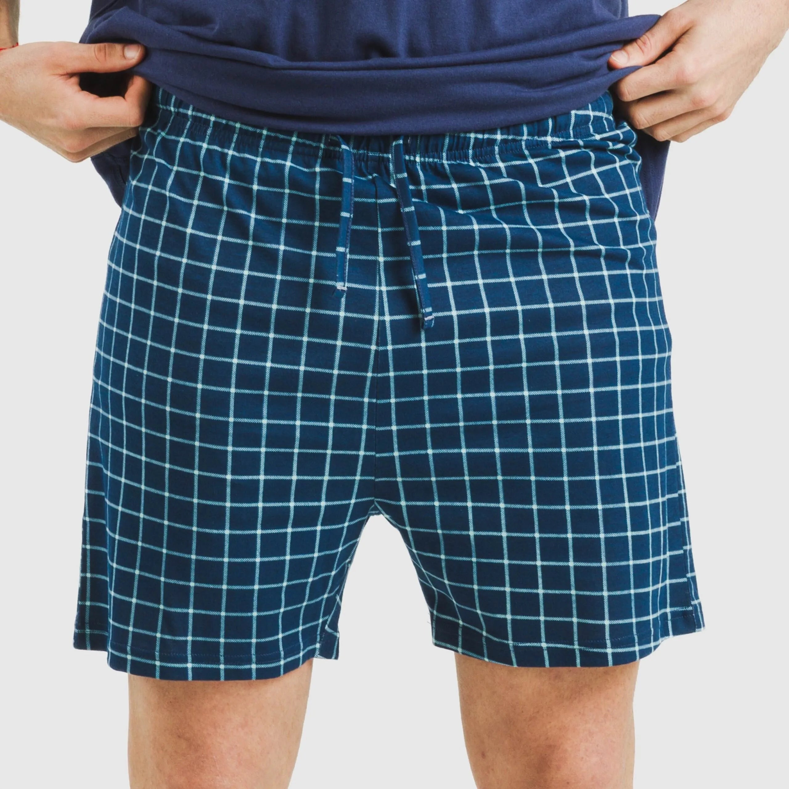 Pijama curto masculino de algodão, xadrez azul Edesia