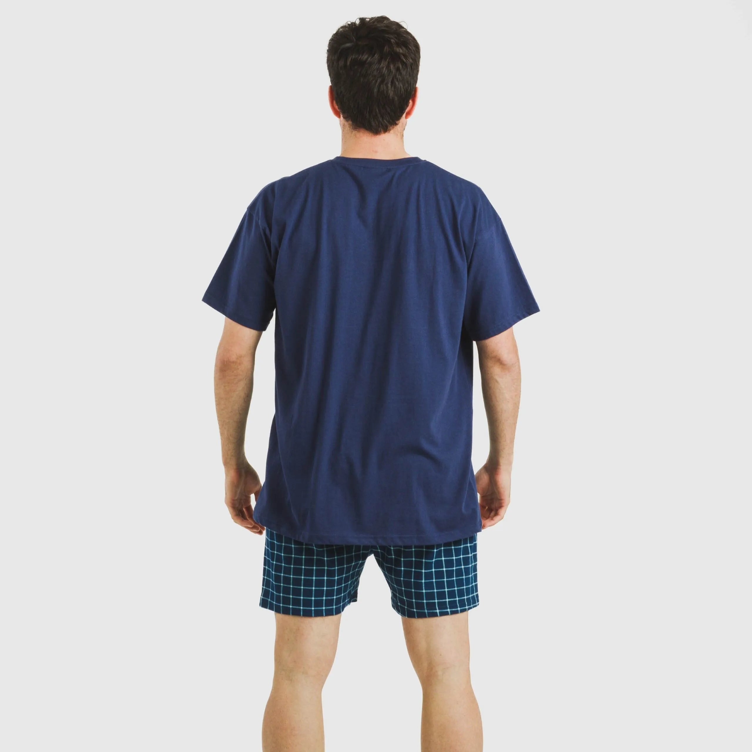 Pijama curto masculino de algodão, xadrez azul Edesia