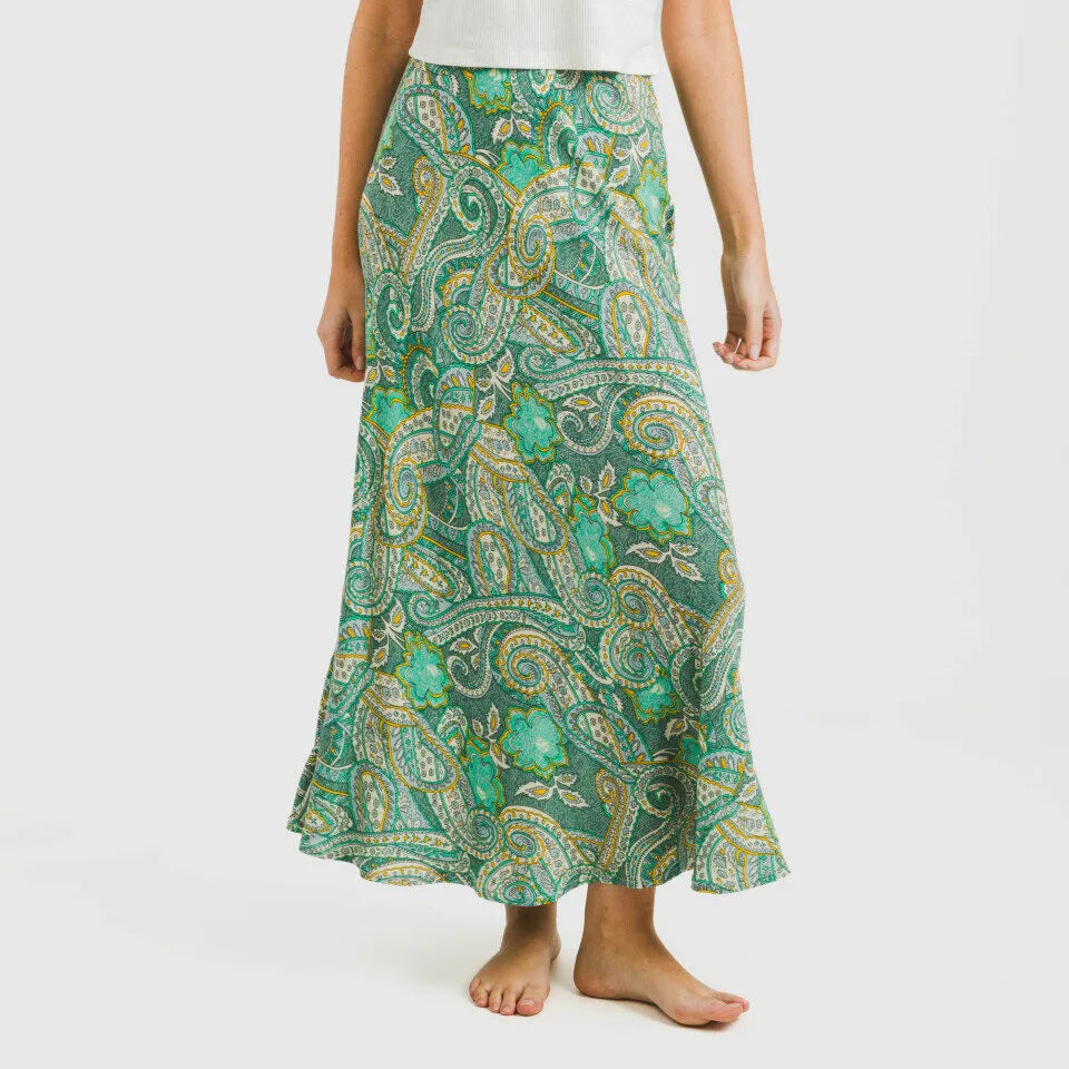 Saia midi de viscose verde Patme
