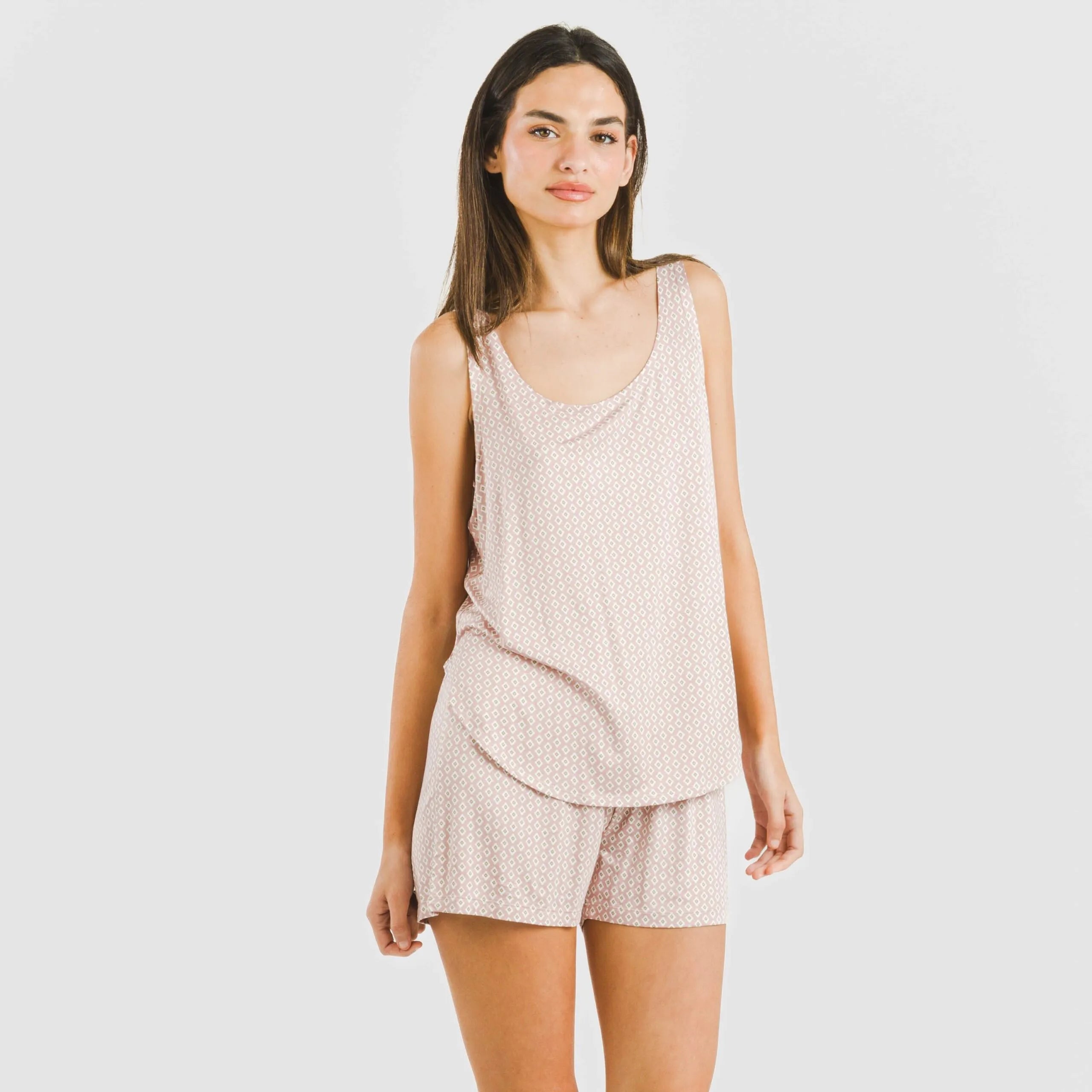 Pijama feminino ousado rosa viscose com suspensórios