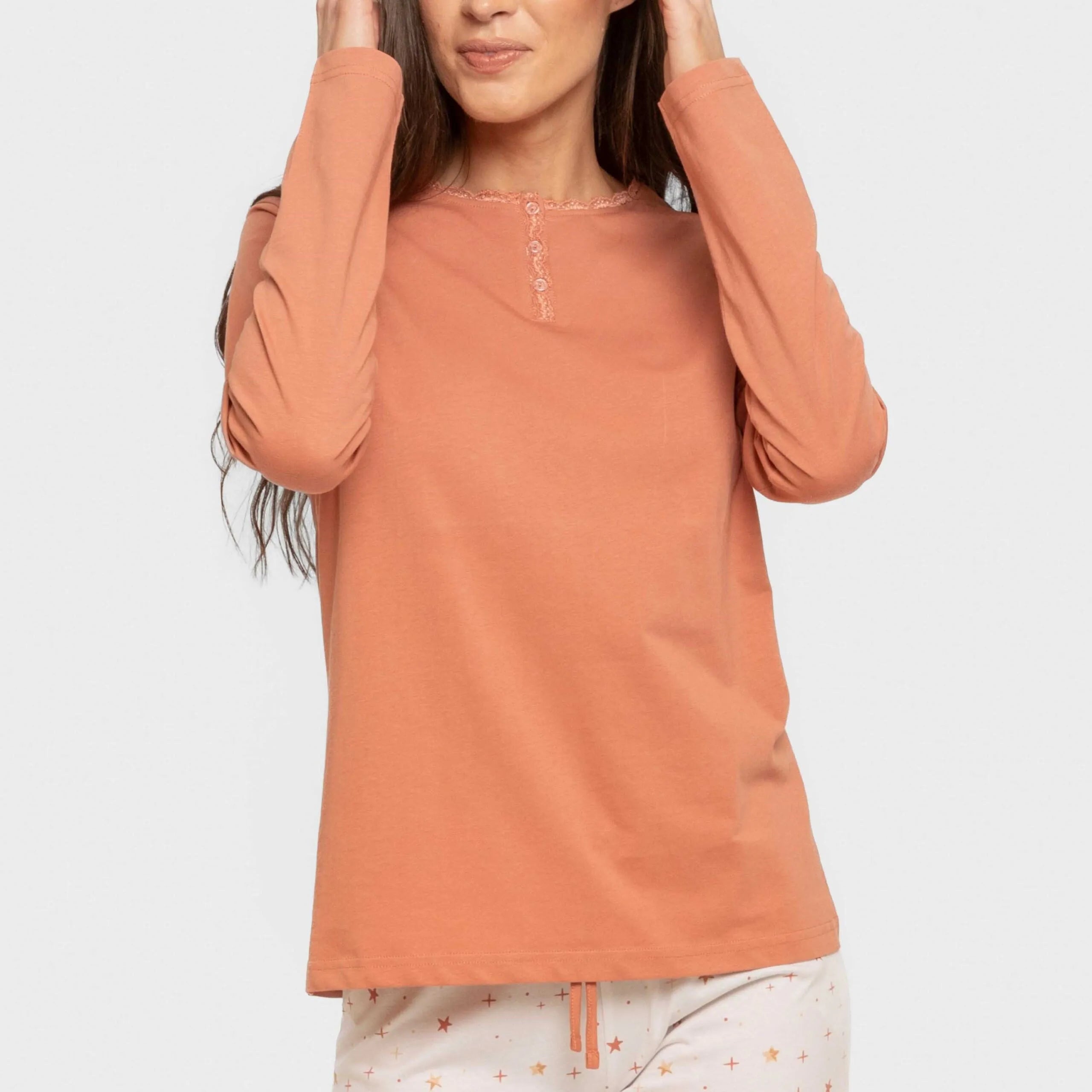 Pijama largo algodón Condy ocre - caldera