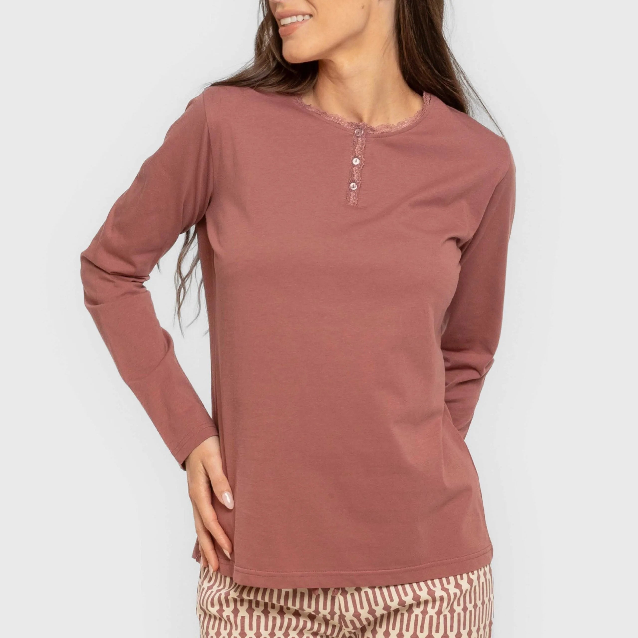 Pijama largo algodón Eucalipto malva rosa