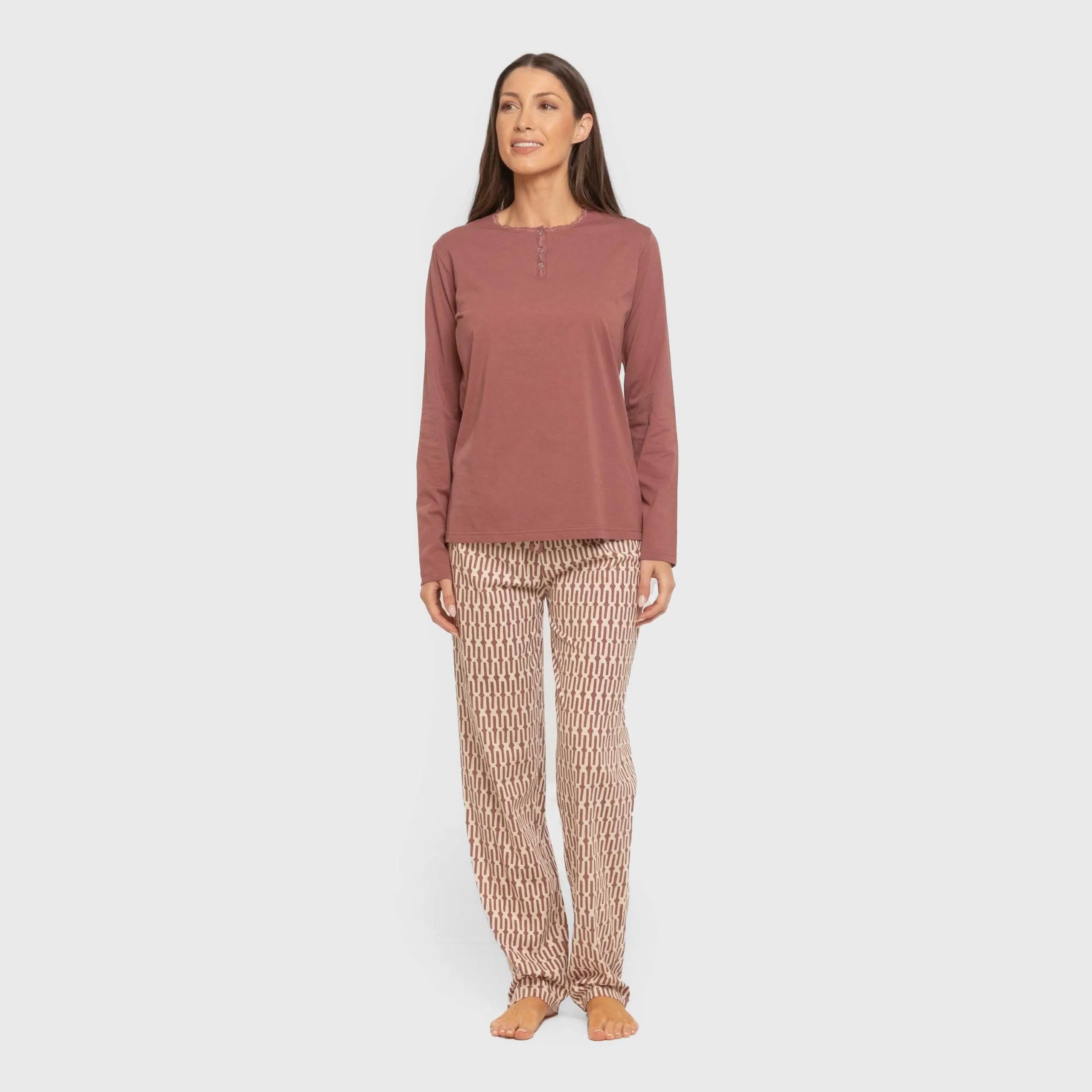 Pijama largo algodón Eucalipto malva rosa