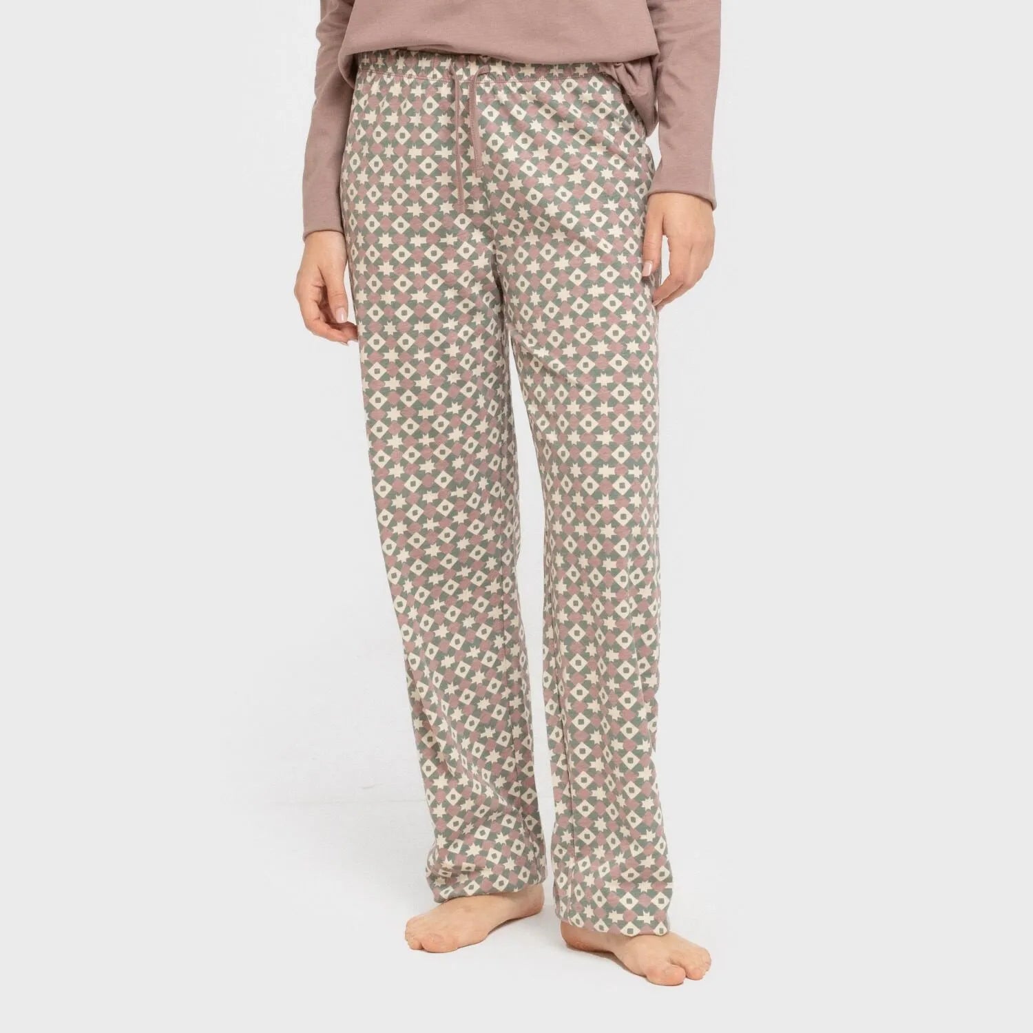 Pijama comprido de algodão, beringela cor narciso, seco