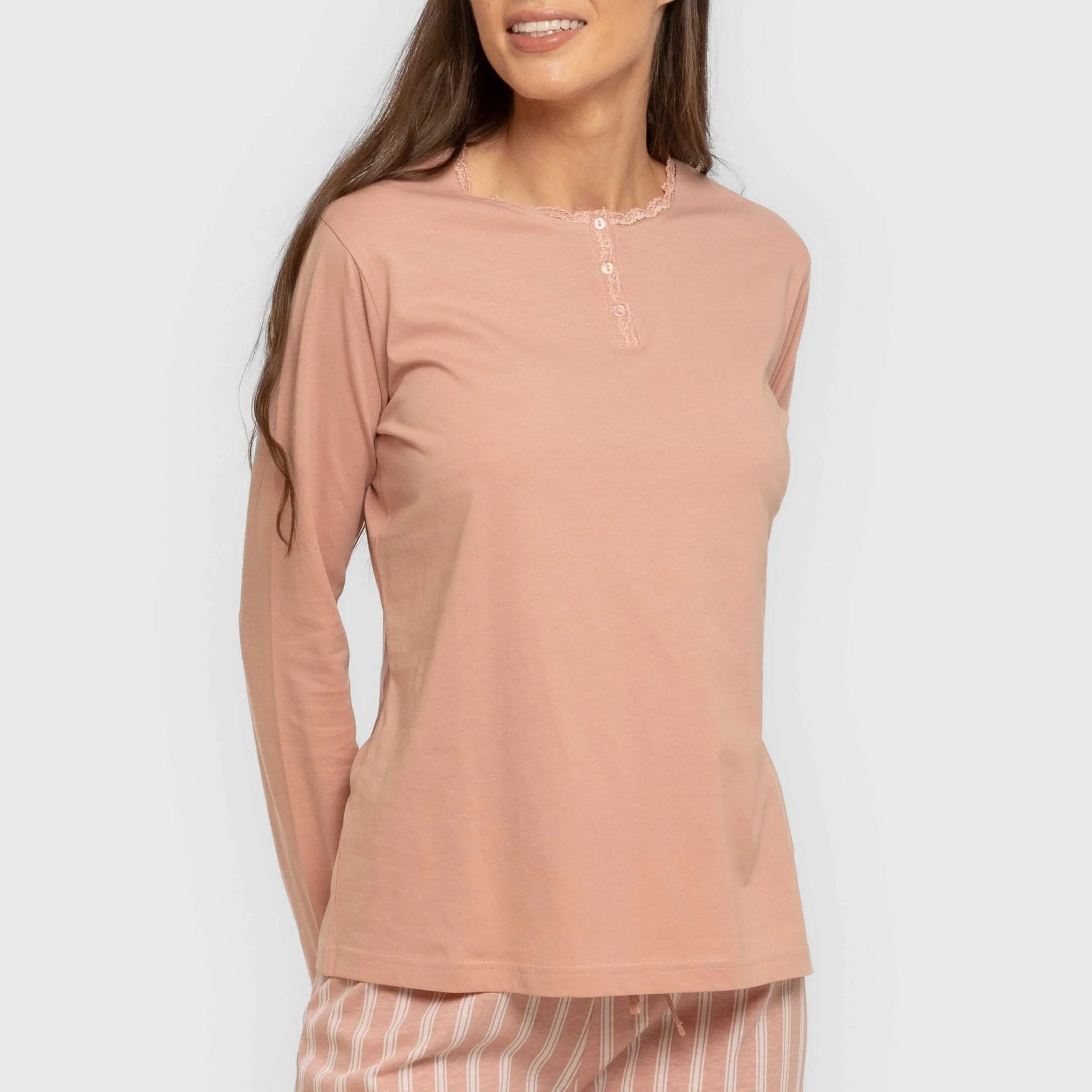 Pijama largo algodón Raya Marsella rosa keike