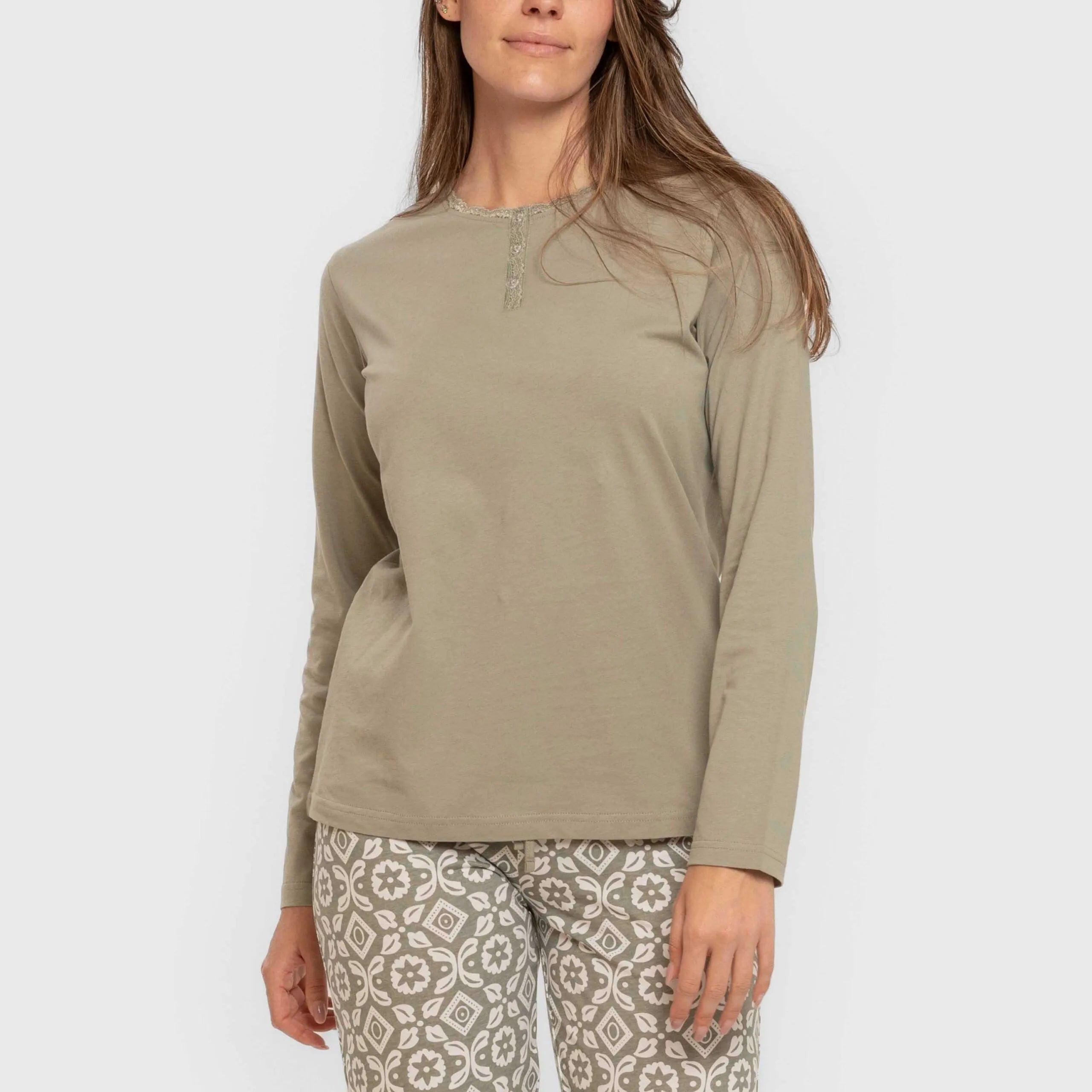 Pijama comprido de algodão Eugenia, verde seco