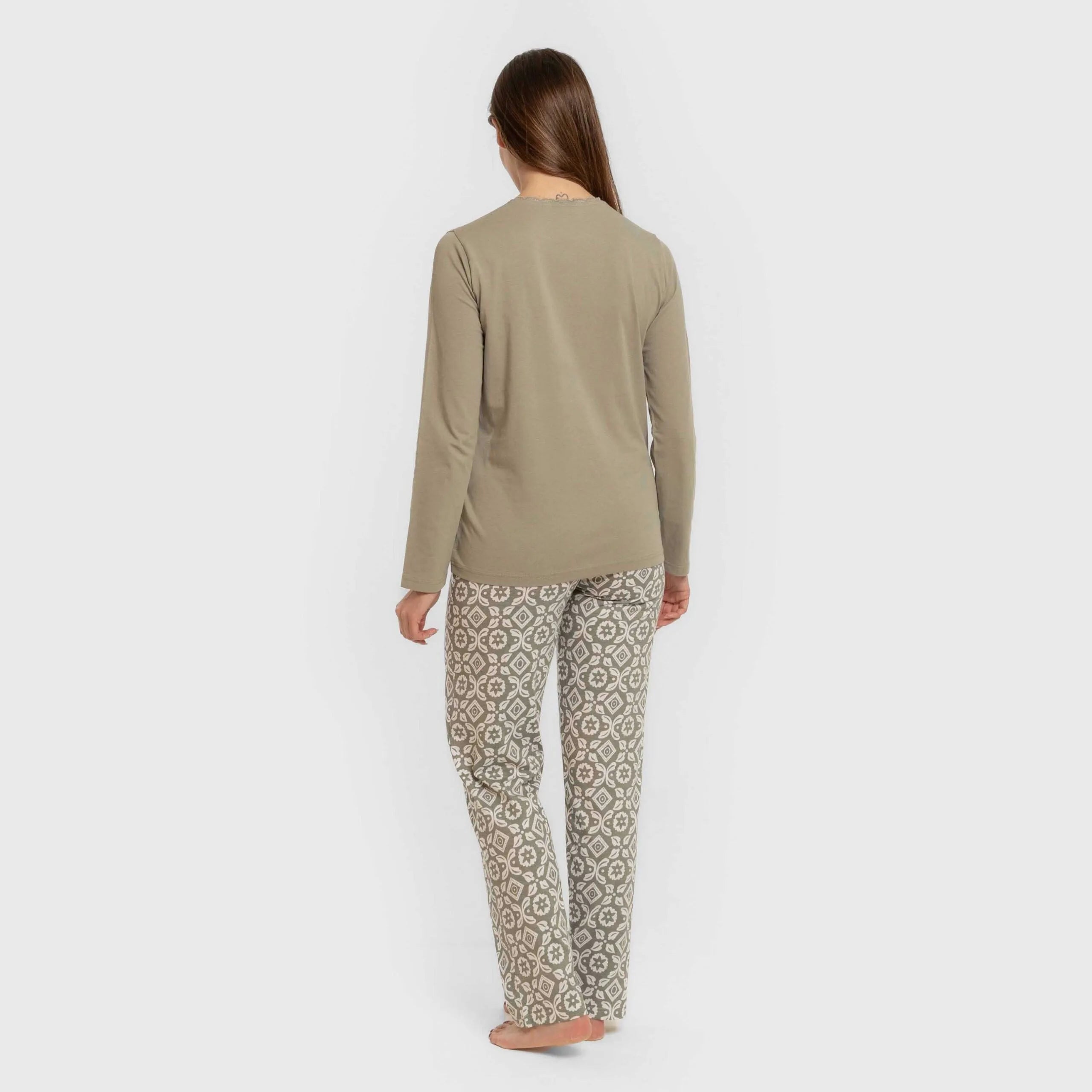 Pijama comprido de algodão Eugenia, verde seco