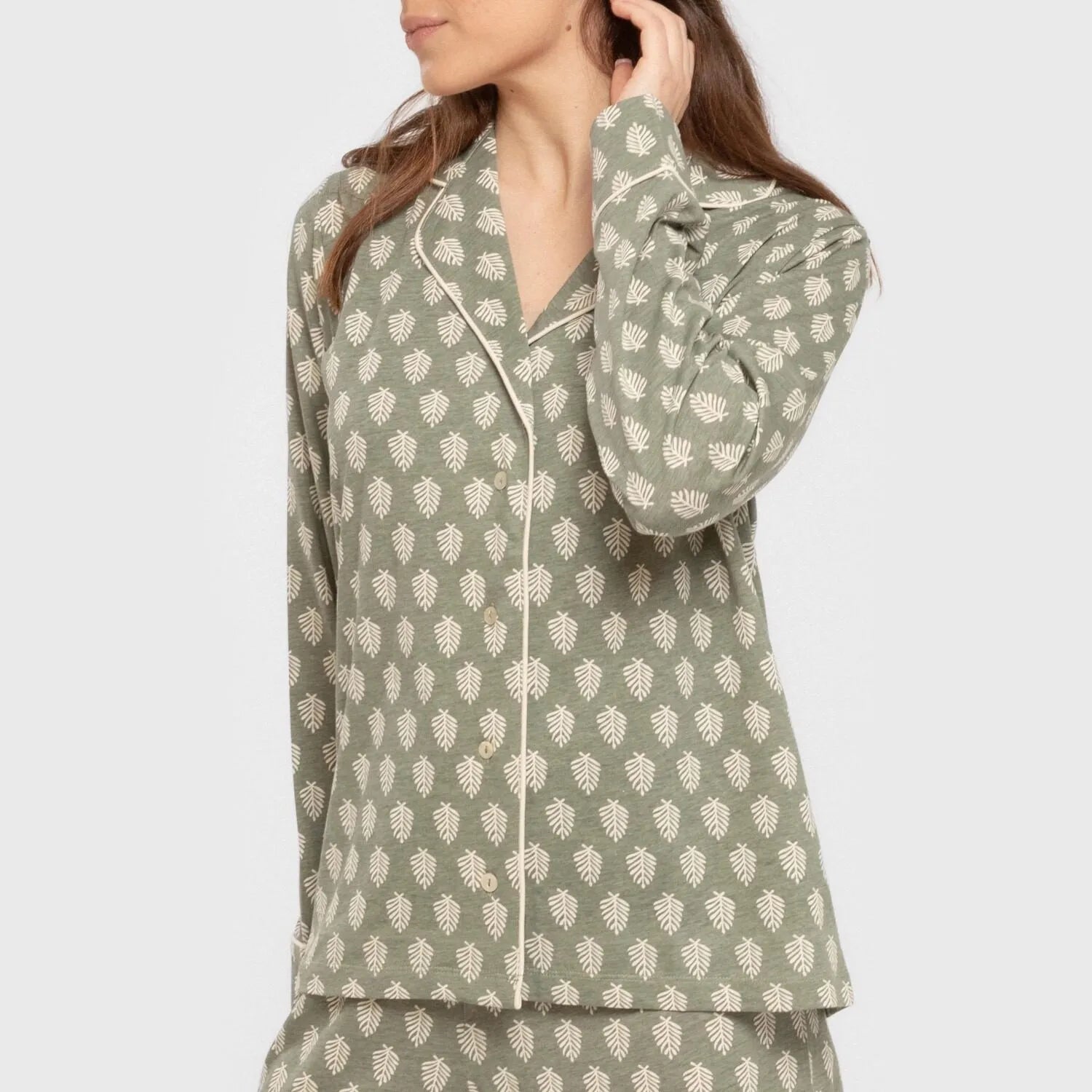 Pijama largo camisero algodón mujer Soma verde seco