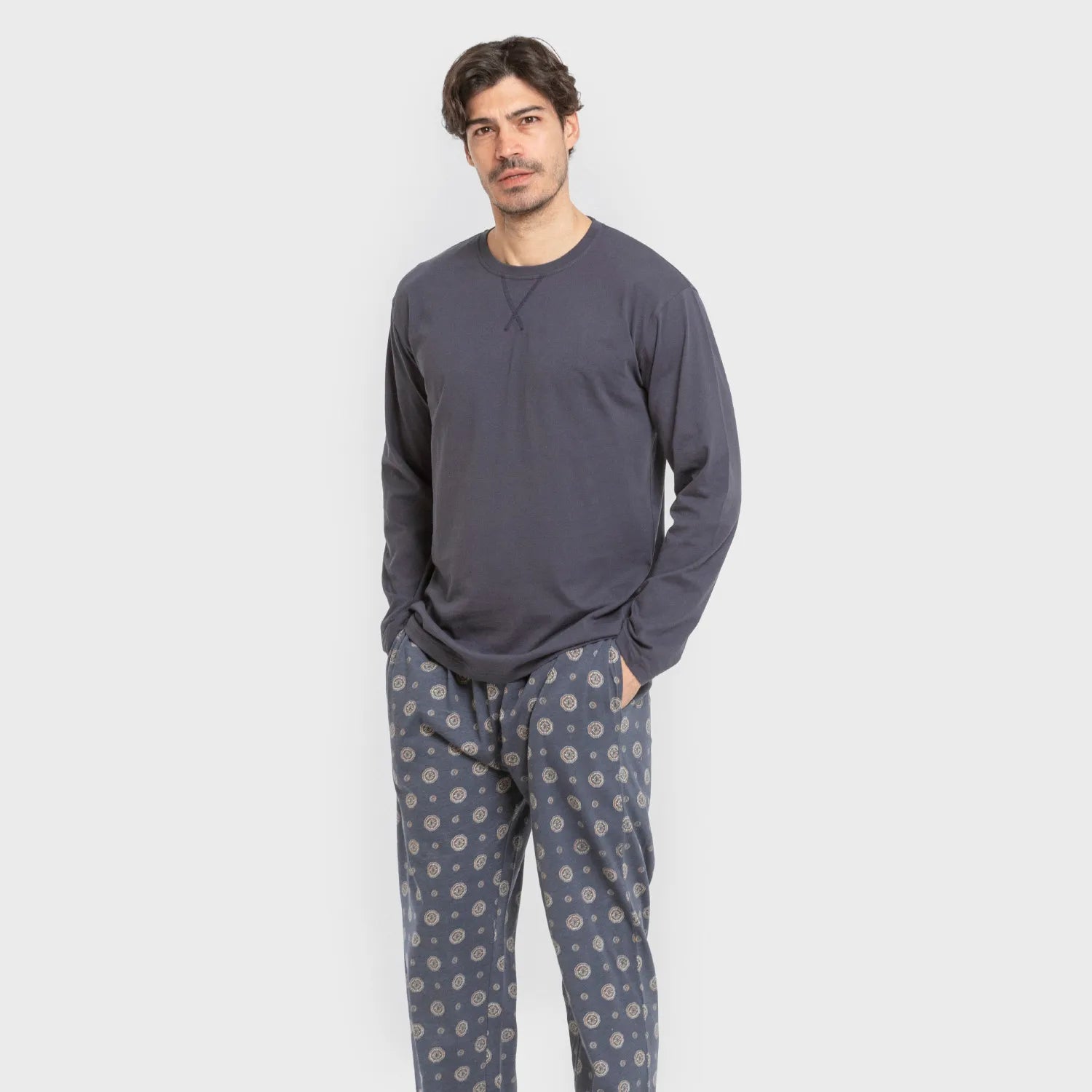 Pijama longo de algodão masculino Juanlu, azul