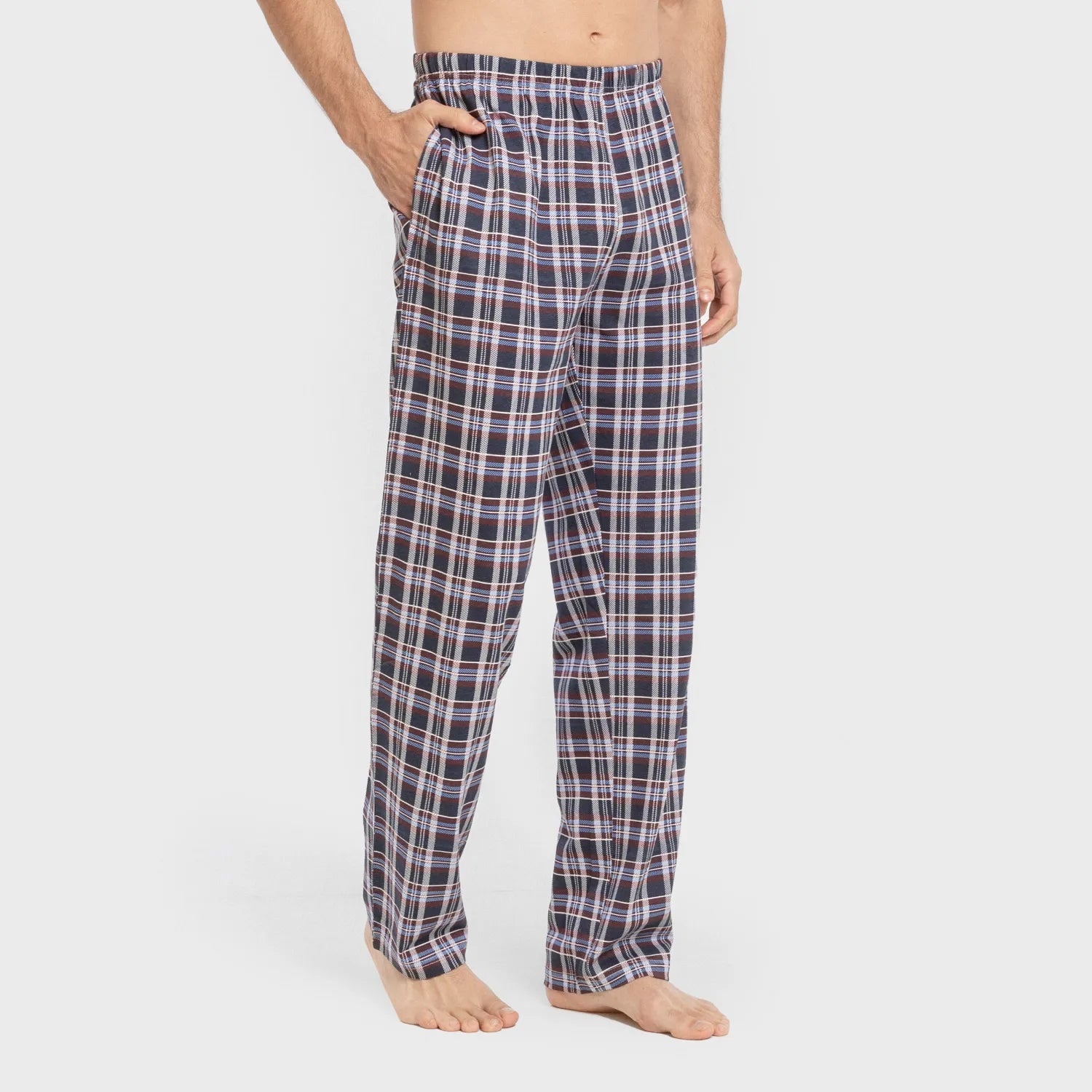 Pijama comprido masculino de algodão, estampa xadrez Edison na cor bordô.