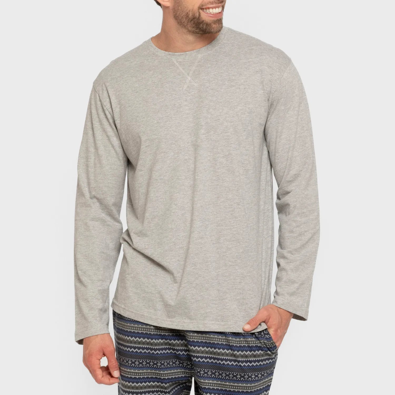 Pijama comprido masculino Evelio em algodão, cinza