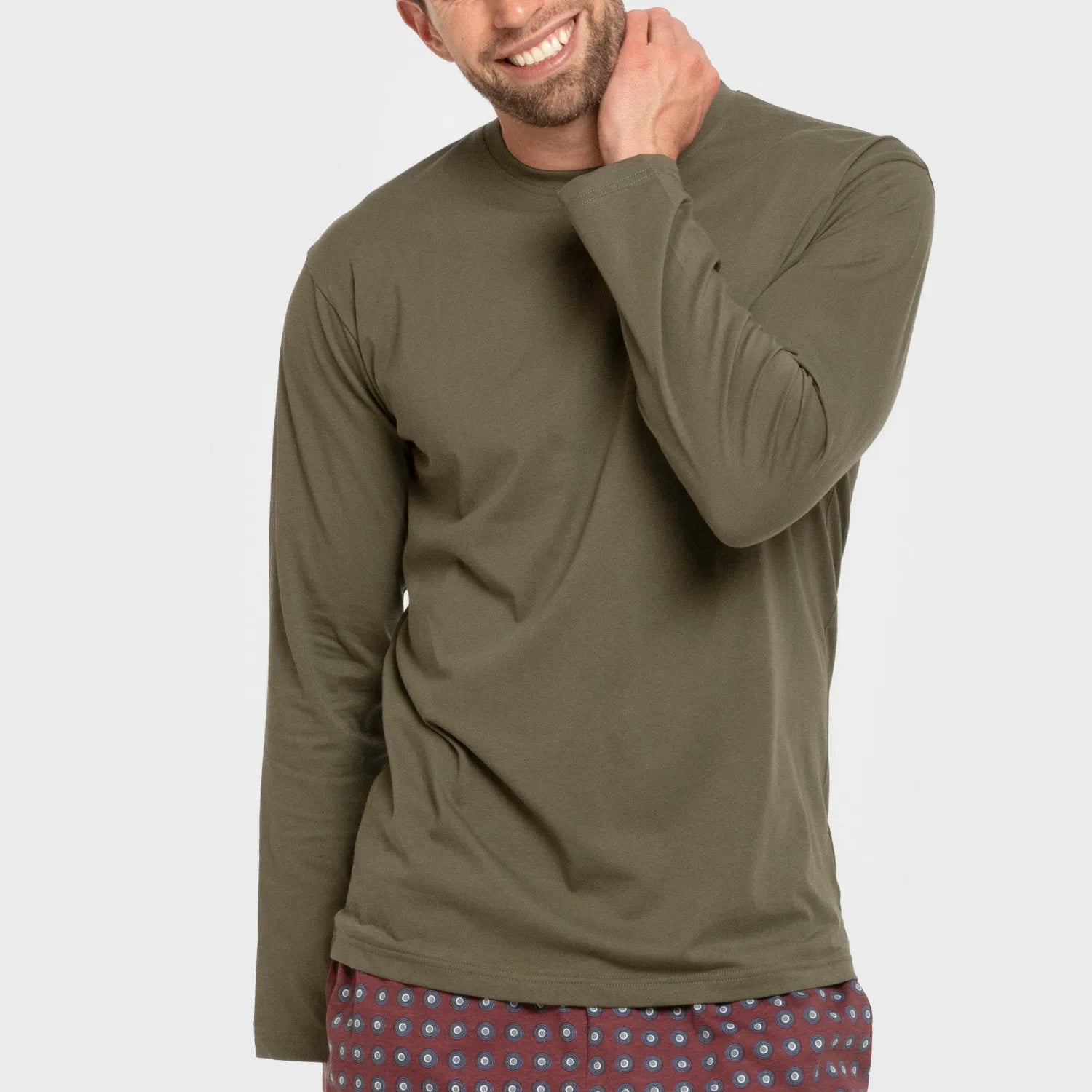 Pijama longo de algodão verde gladíolo para caça masculina