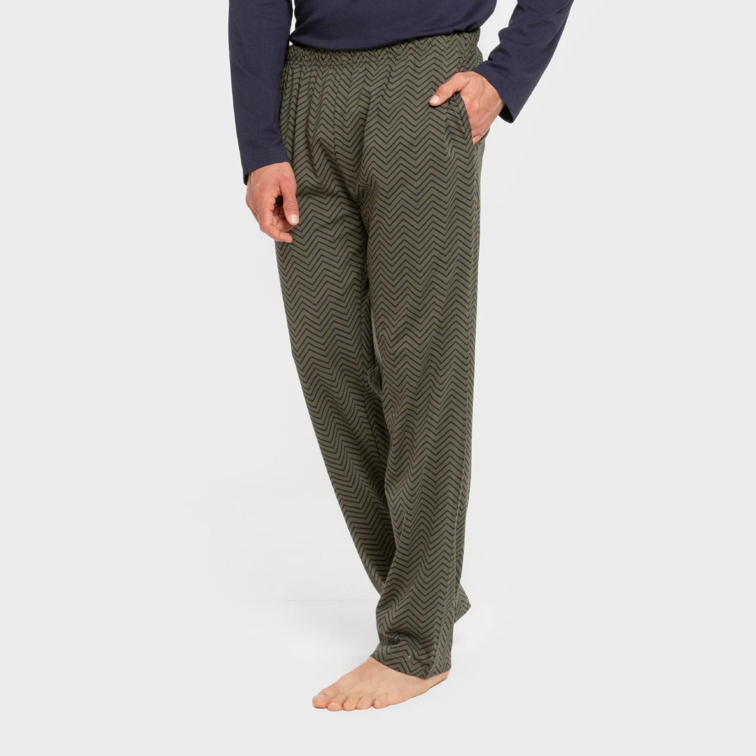 Pijama comprido masculino Miquelle em algodão, verde-caça