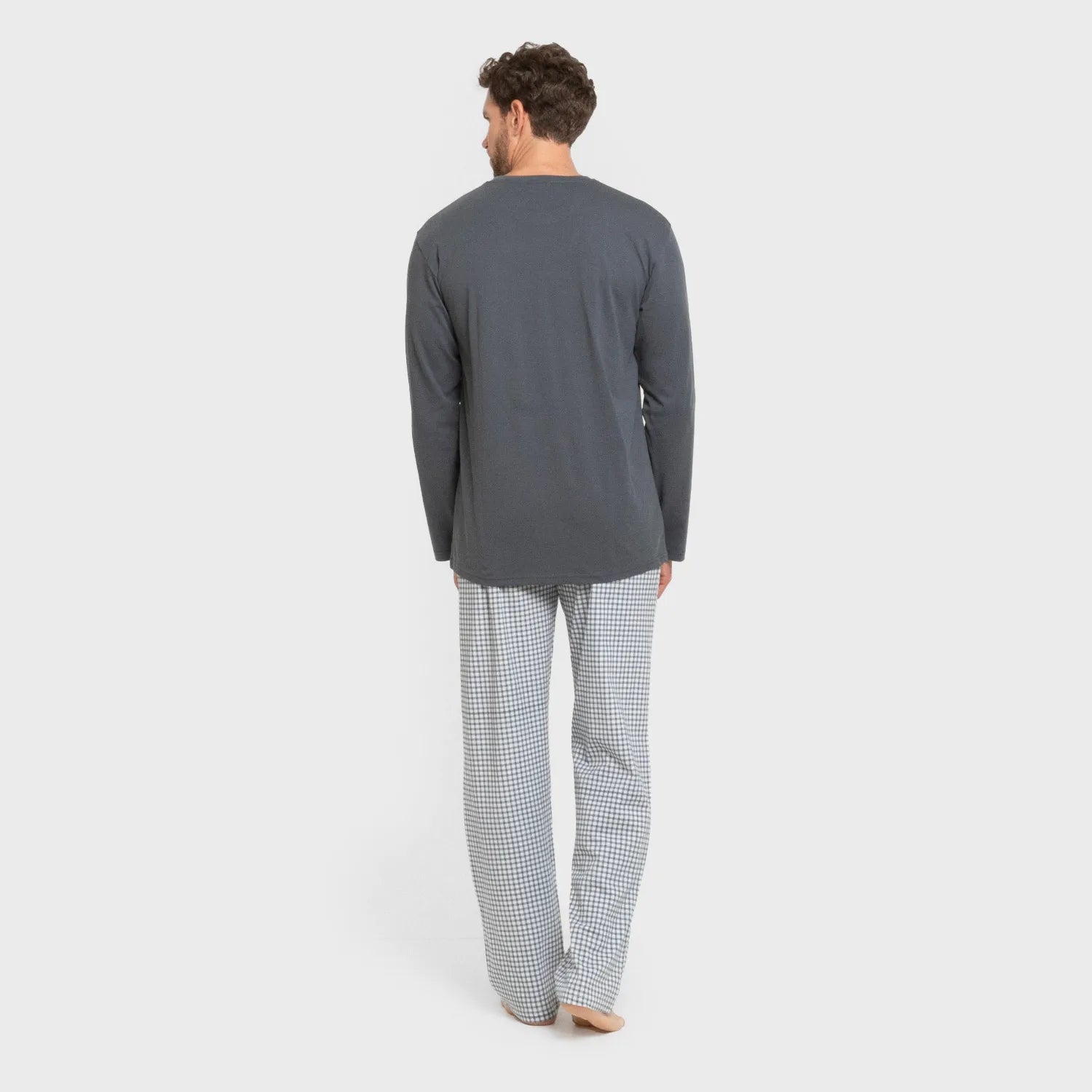 Pijama comprido masculino de algodão, xadrez azul Edmund