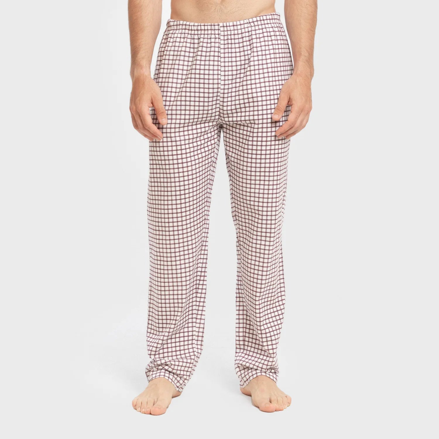 Pijama comprido masculino de algodão, modelo Michael xadrez bordô.
