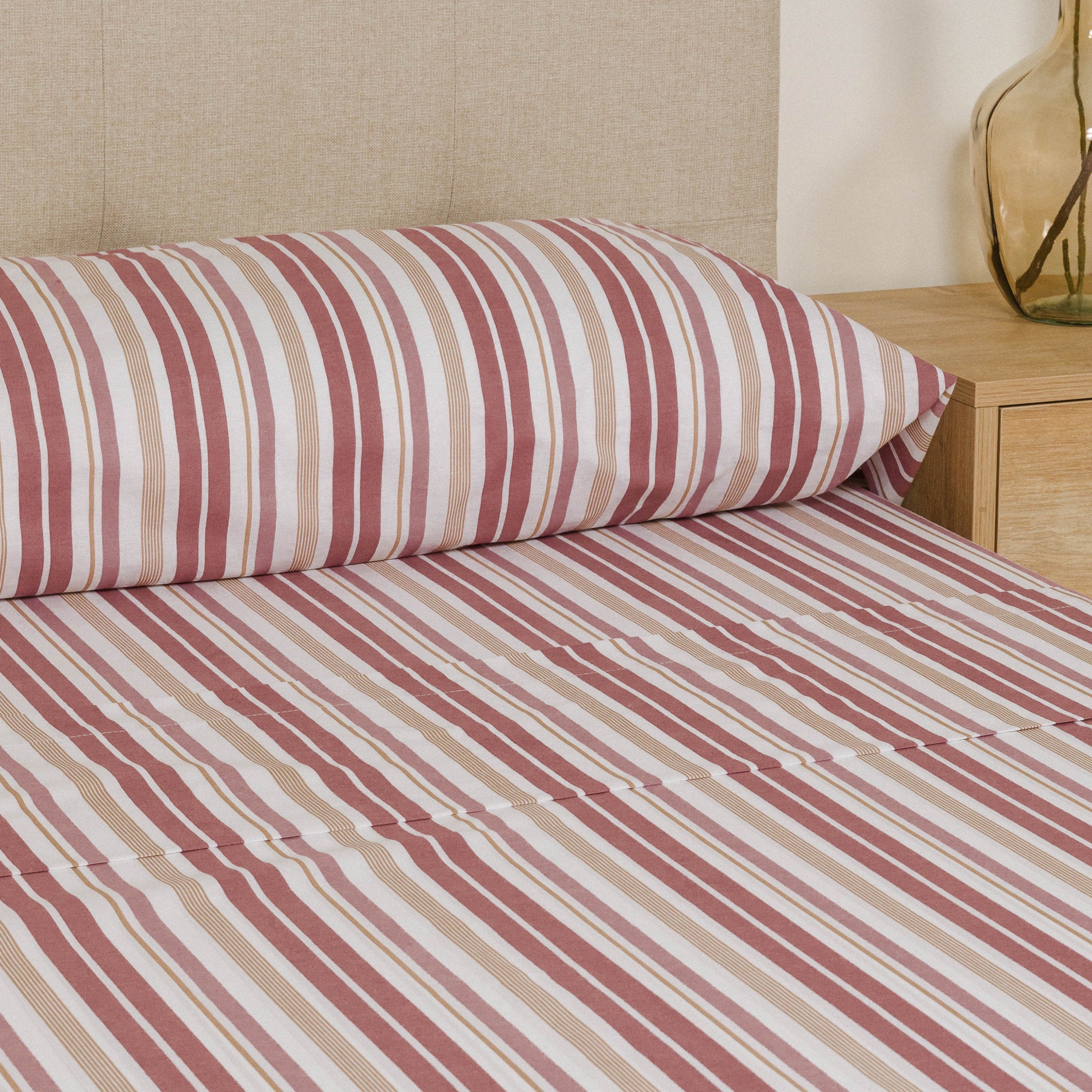 Jogo de lençóis de algodão percal, listras Calendula Marsala