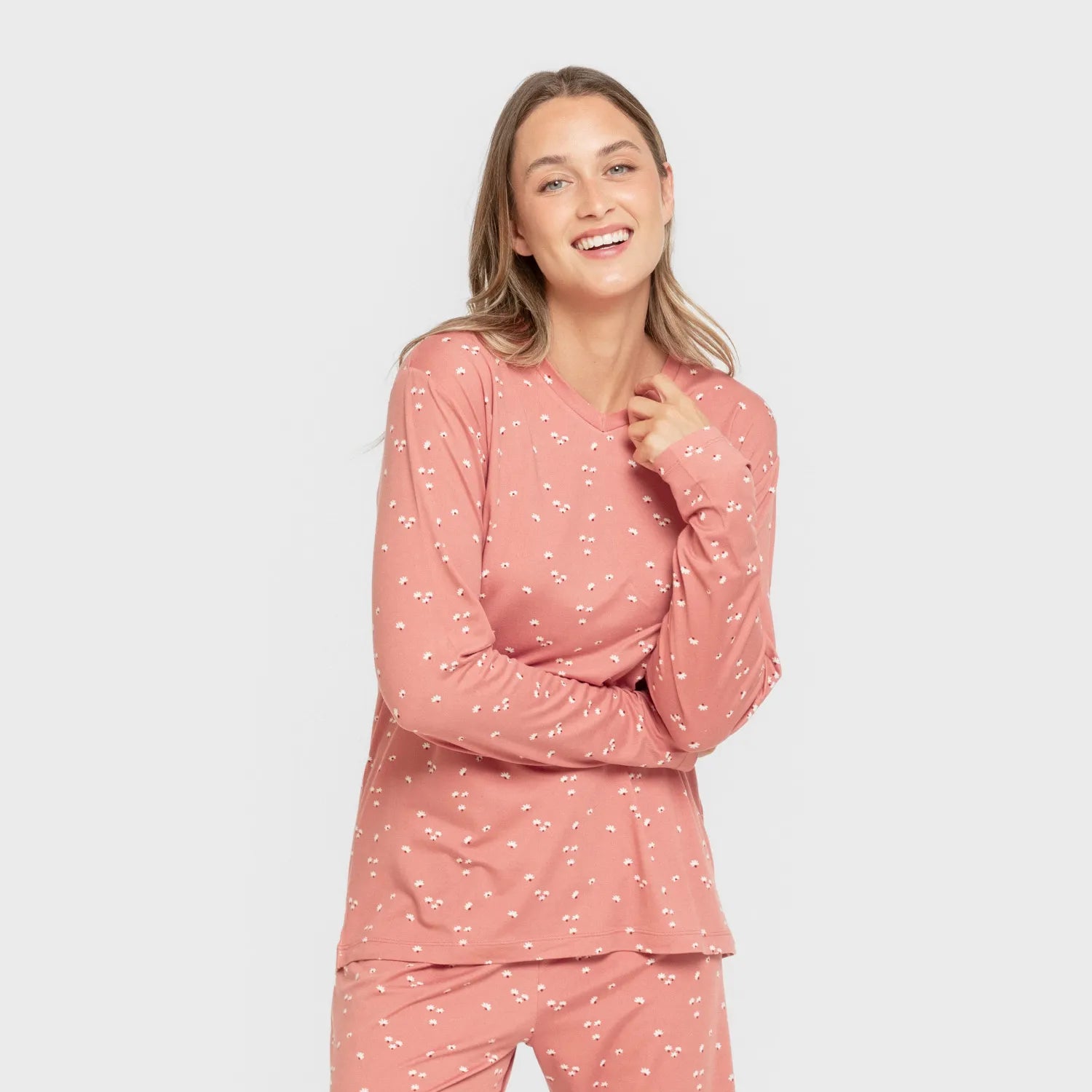 Pijama longo e macio feminino Tabitha Marsala