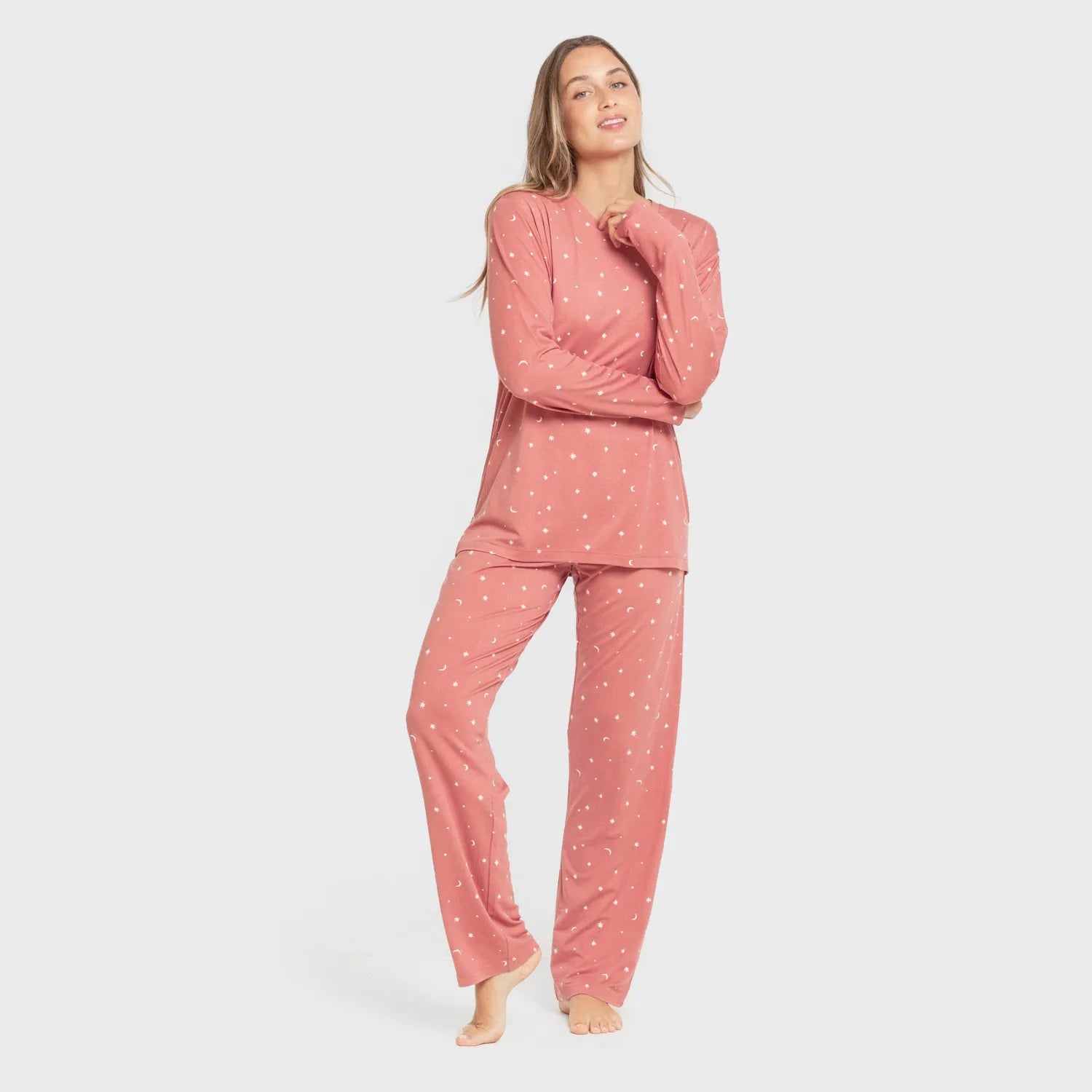 Pijama longo feminino macio Amber Marsala